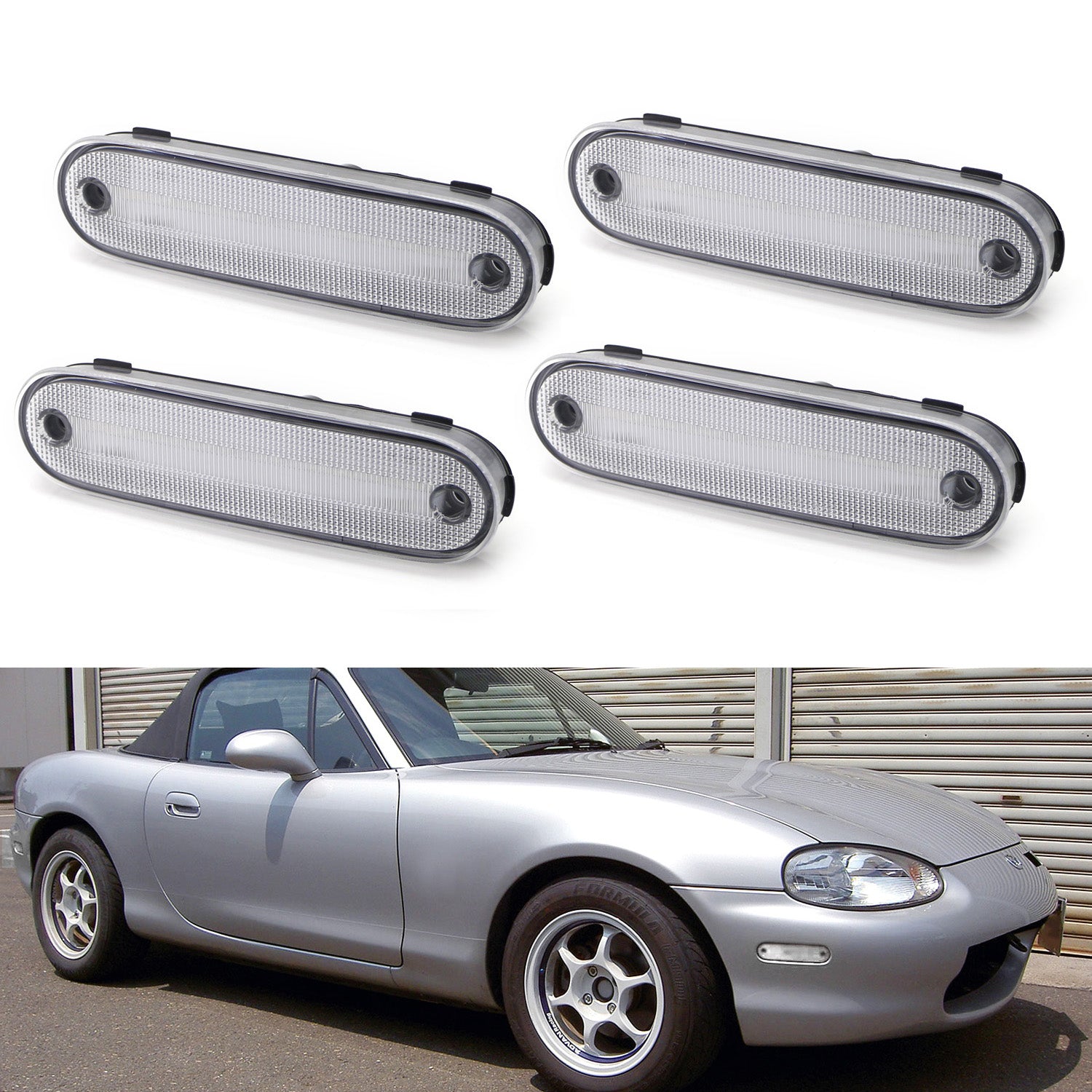 1990-2005 Miata MX-5 Clear Side Marker Light Housing with Pigtails - Direct Replacement LED Compatible for Improved Visibility - Perfect for Night Driving & Car Restoration Projects