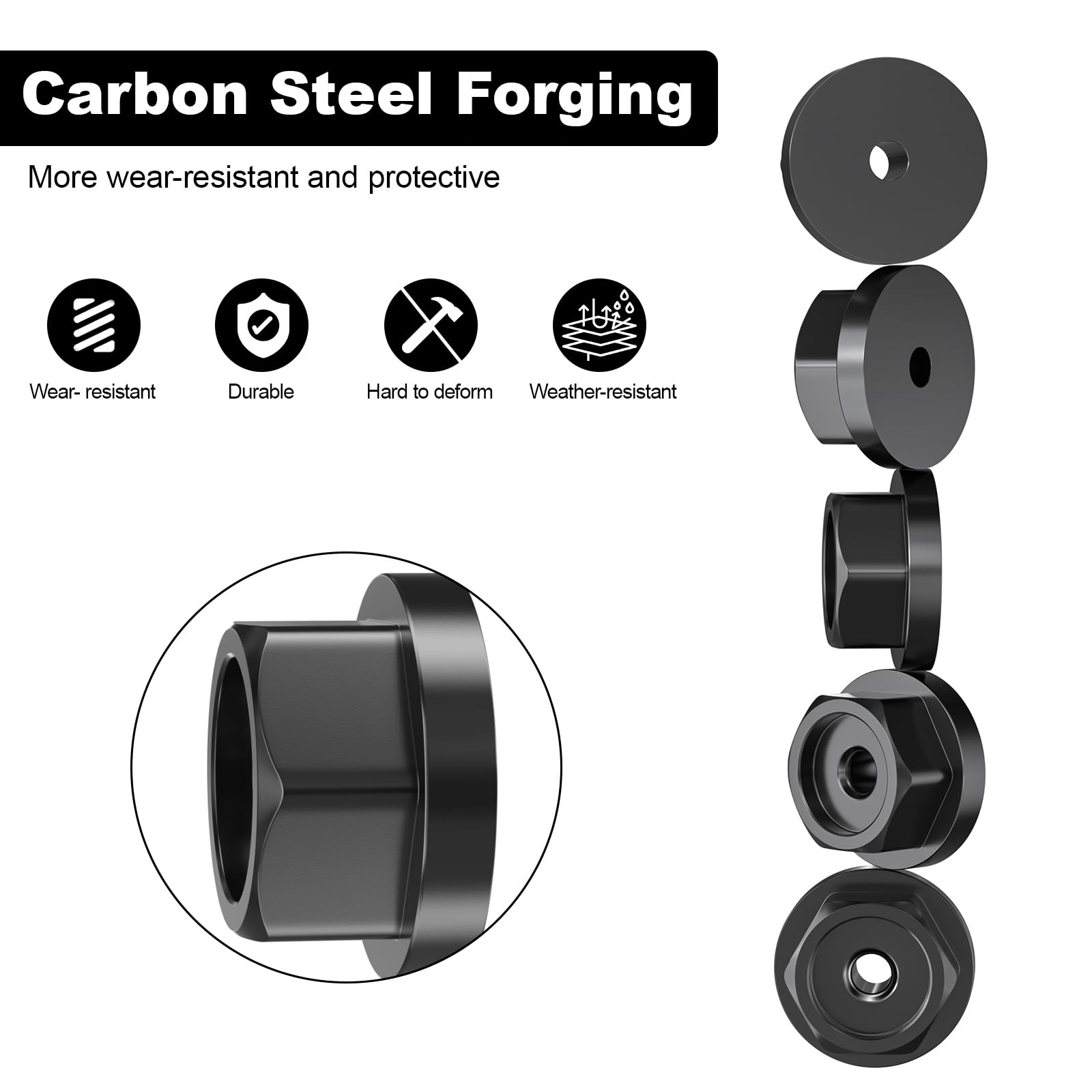 Carbon Steel Hex Nuts 24PCS - Heavy Duty Hex Nut Assortment Kit with Washers (1 Inch) - Rust-Resistant Fastener Hardware for Outdoor Pergolas, Pavilions & Deck Building - Perfect for DIY Projects and Structural Reinforcement