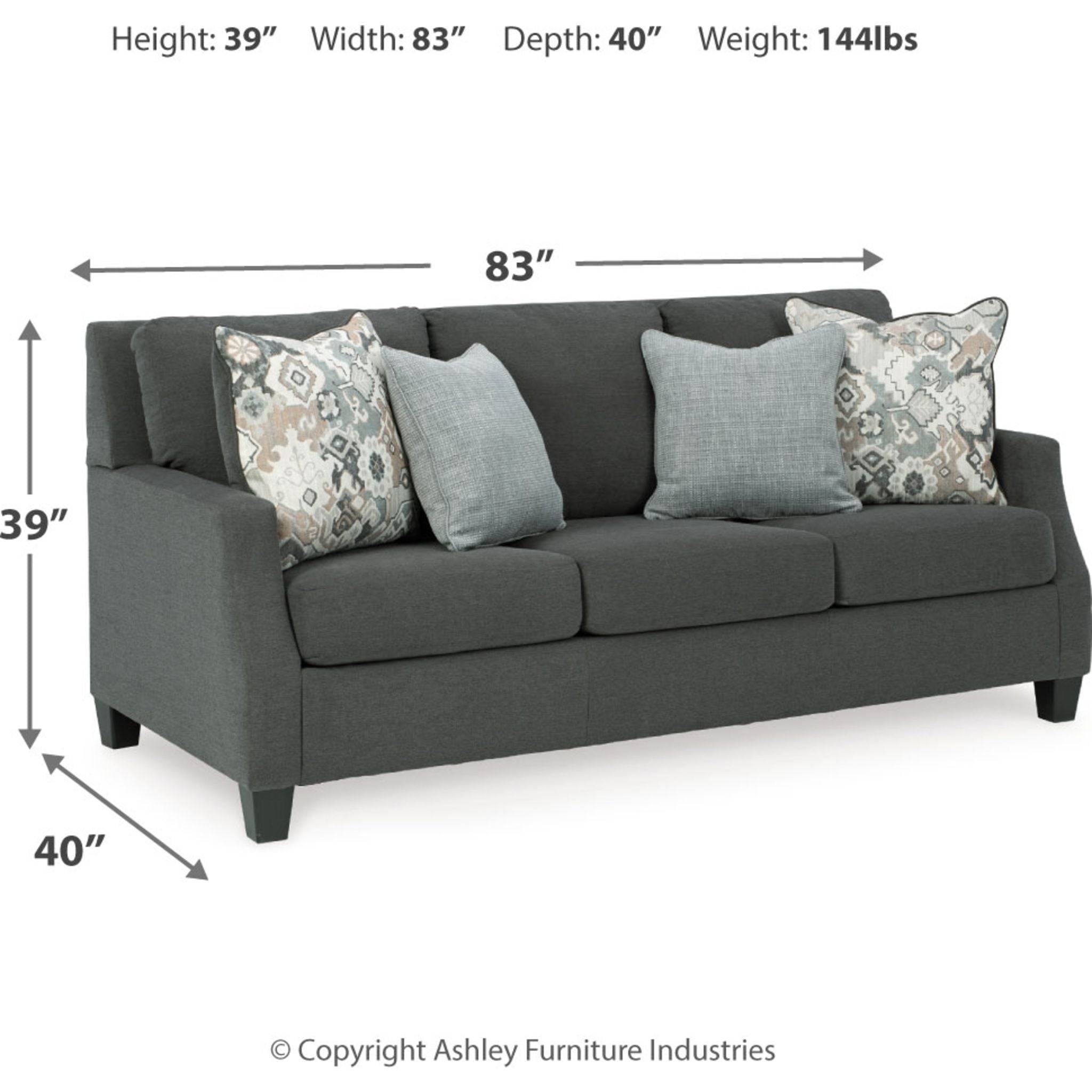 Bayonne Sofa - Modern Charcoal Gray Fabric Sectional Couch for Living Room, Lounge & Family Room Comfortable Seating