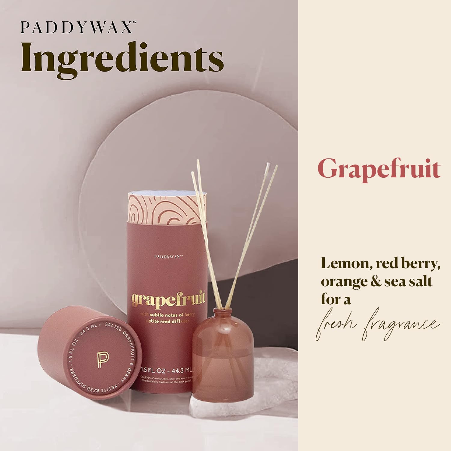 Paddywax Candles Petite Collection | Rose & Grapefruit Reed Diffuser for Home | Aromatherapy for Bedroom, Bathroom & Living Room Decor