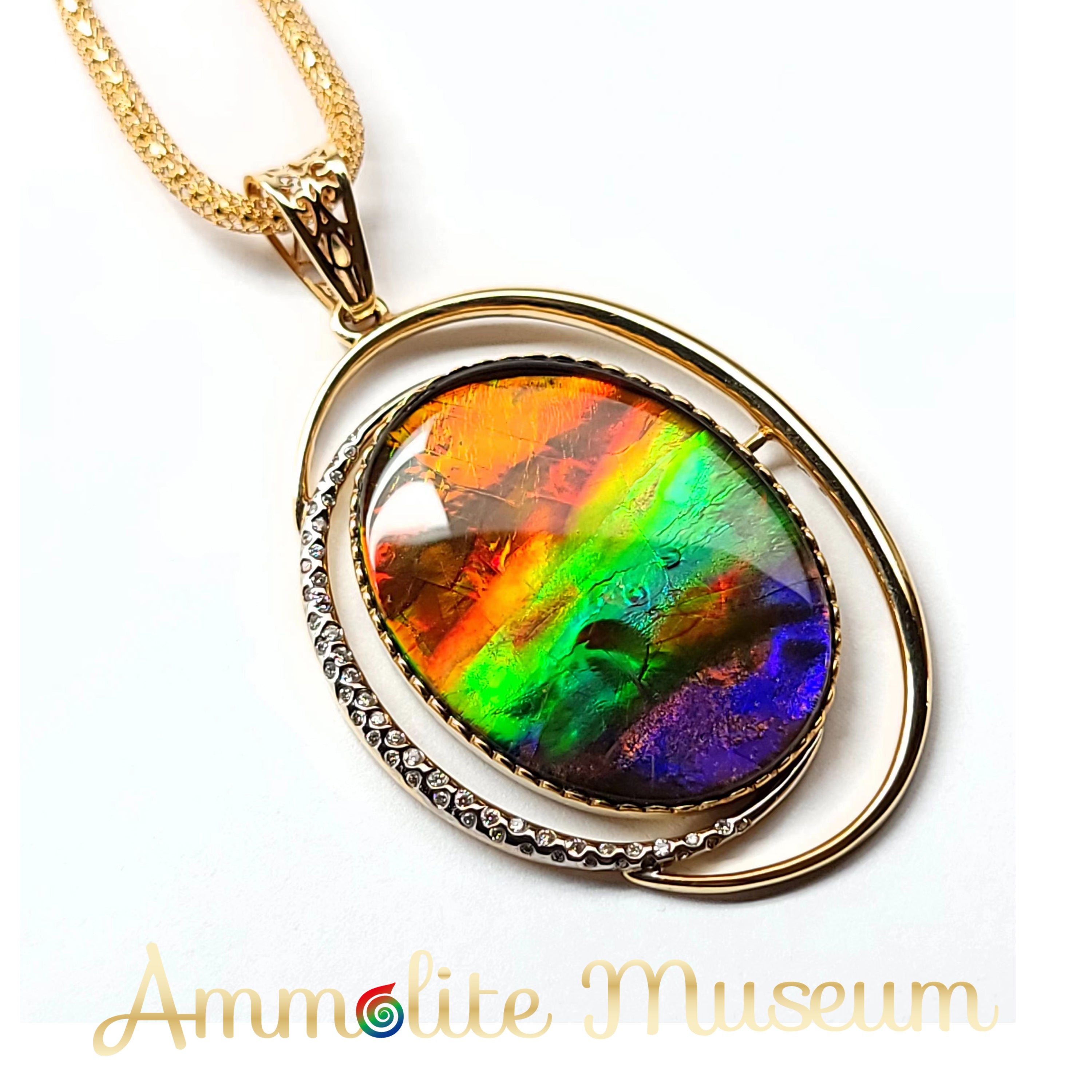 14K Gold Oval Ammolite Pendant with Diamond Accents - Elegant Jewelry Gift for Women, Perfect for Weddings, Anniversaries & Special Occasions