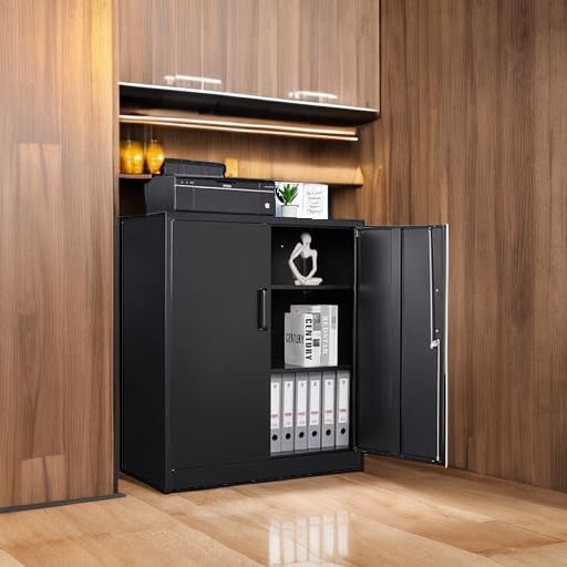 2-Door Lockable Metal Storage Cabinet with Adjustable Shelves - Heavy Duty Steel File Cabinet for Office, Home & Garage - Secure Tool Storage & Organization Solution