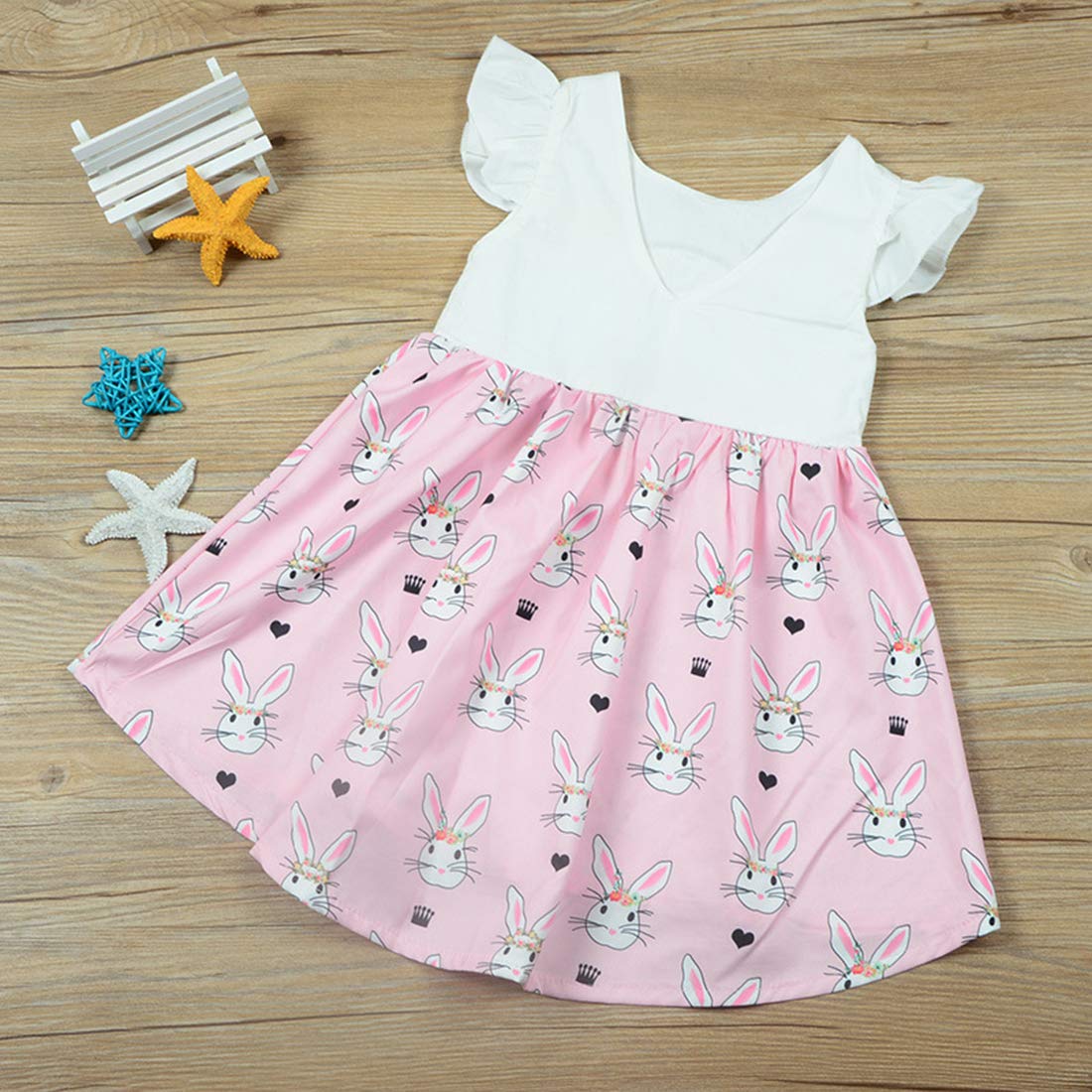 Easter Bunny Print Flutter Sleeve Dress for Toddler Girls - Cute Summer Outfit for Holiday Photos, Birthday Parties & Family Gatherings