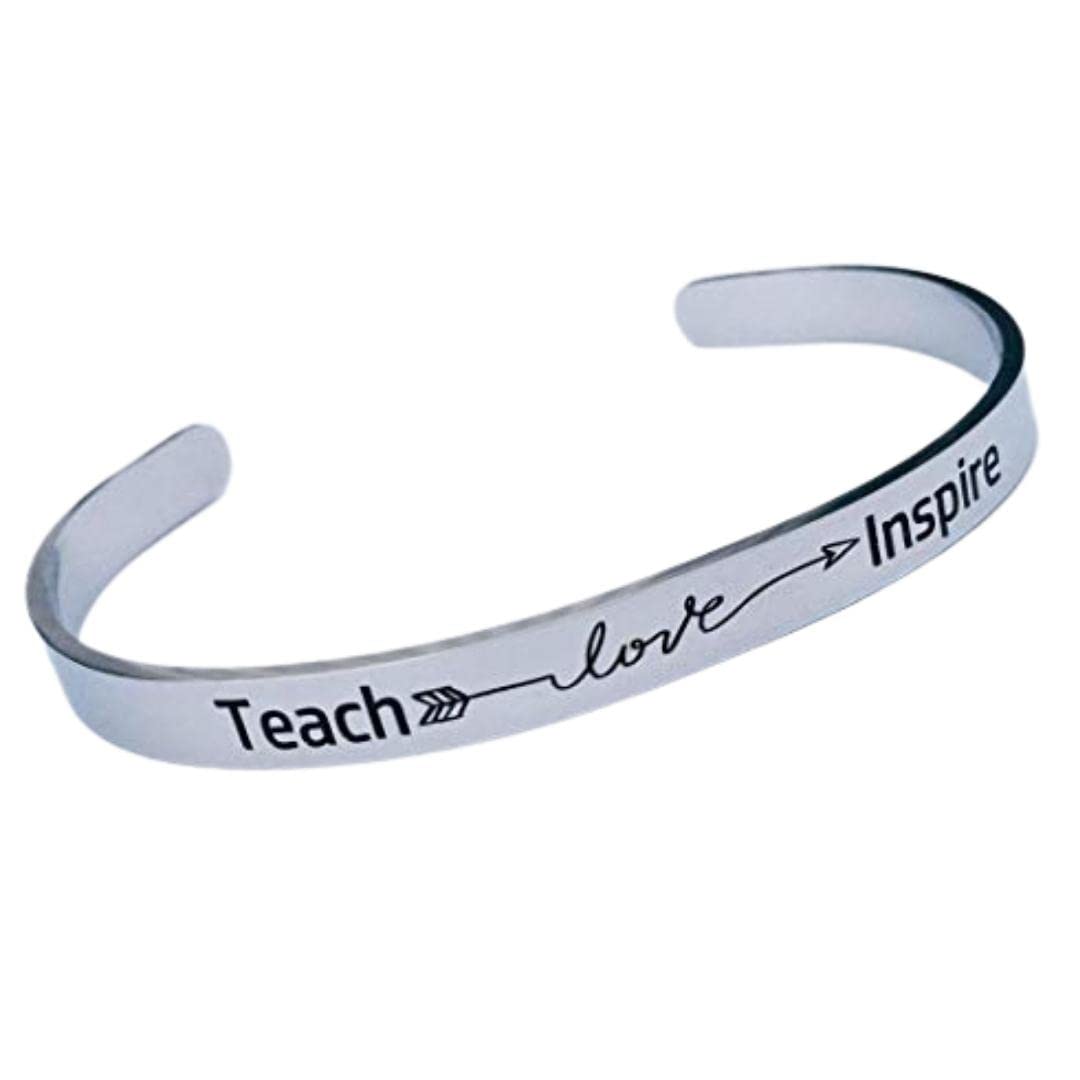 Personalized Teacher Bracelet - Teach Love Inspire Gift for Educators & Mentors - End of Year Appreciation