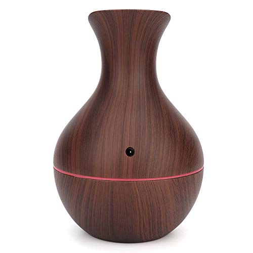 130ml Ultrasonic Cool Mist Humidifier with 7-Color LED Light & Aromatherapy Diffuser - Wood Grain Design for Home, Office, Nursery & Bedroom Air Moisturizing