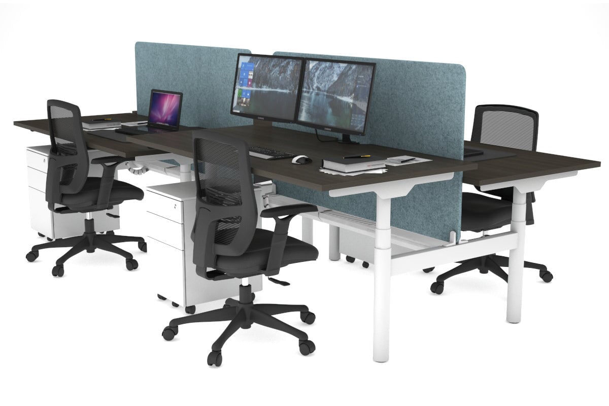 Flexi Premium Height Adjustable 4-Person H Bench Workstation - White Frame [1800L x 800W with Cable Management] - Ideal for Office, Coworking Spaces & Collaborative Work Environments