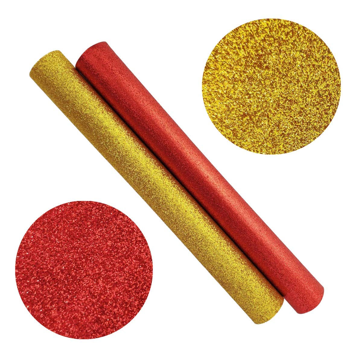 11.8x52 Inch Superfine Glitter Faux Leather Roll - Red & Gold DIY Fabric for Bows, Earrings, Shoes, Costumes, Dresses, Purses & Handbags - Perfect for Crafting, Sewing Projects and Fashion Accessories