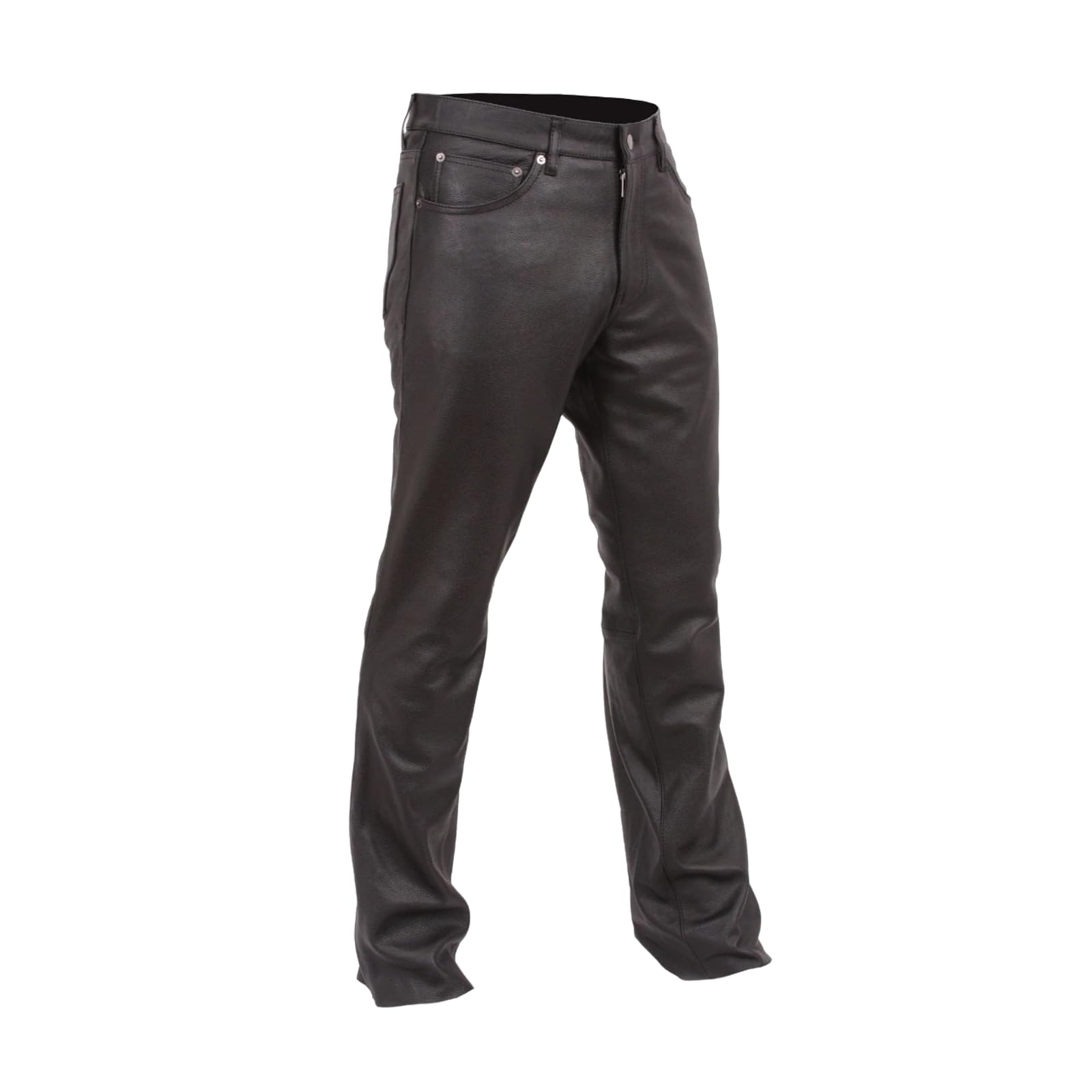 First Mfg Co Commander Men's Motorcycle Leather Pants - Heavy Duty Biker Riding Pants for Men in Black & Brown - Low Rise with Heavy Snaps - Perfect for Harley, Cruiser & Street Bike Riders
