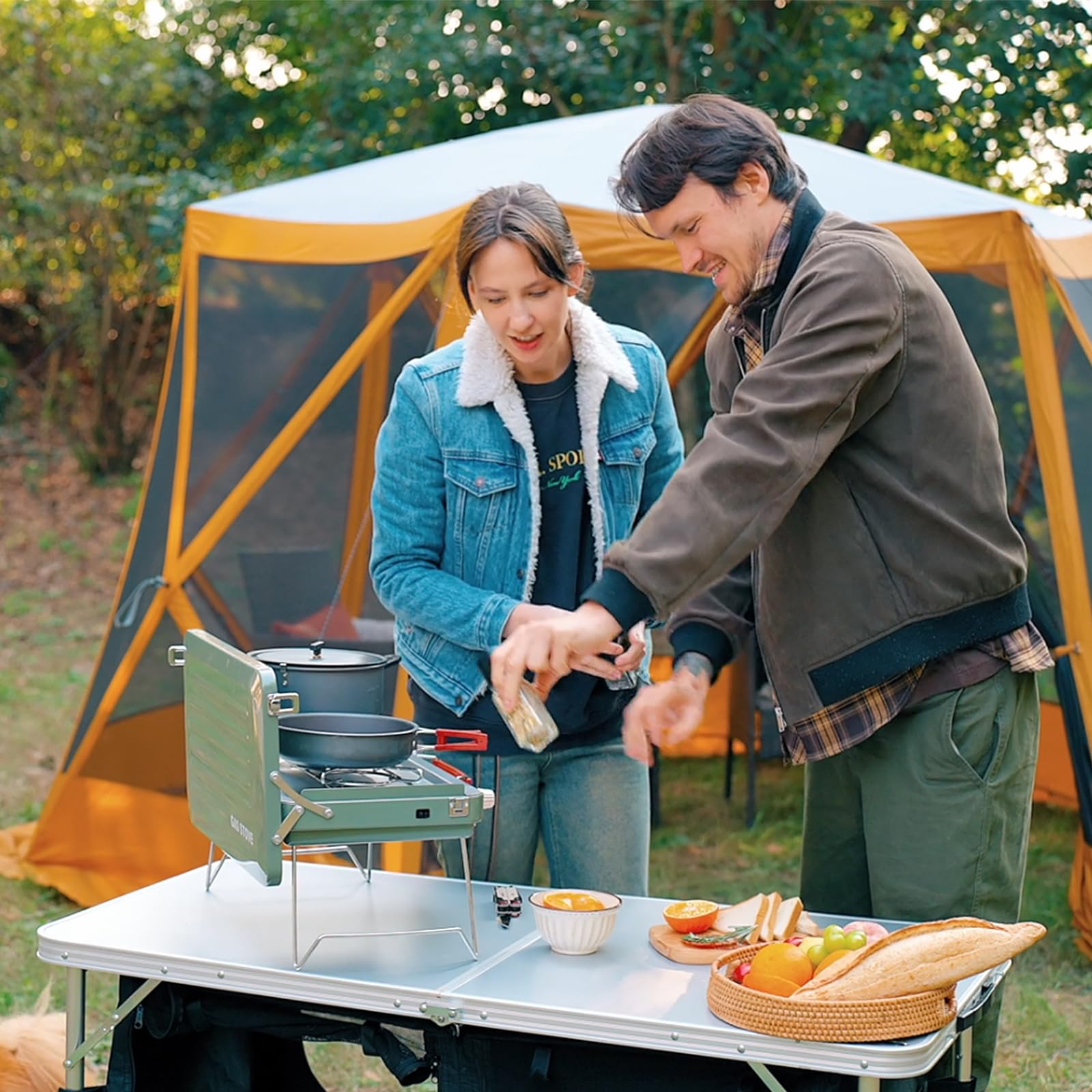 EVER ADVANCED 4ft x 2ft Folding Camping Table with Storage - Adjustable Aluminum Composite Desktop - Portable Outdoor Kitchen Table for Tailgating, Backyard, BBQ, Picnic & Camping - Perfect for Parties, RV Trips & Beach Outings