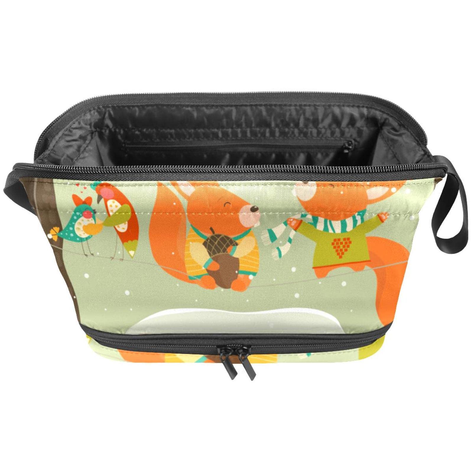 Large Makeup Bag for Women - Travel Cosmetic Organizer with Christmas Fox Bird Design, Waterproof Toiletry Pouch - Perfect for Vacation, Gym & Daily Essentials Storage