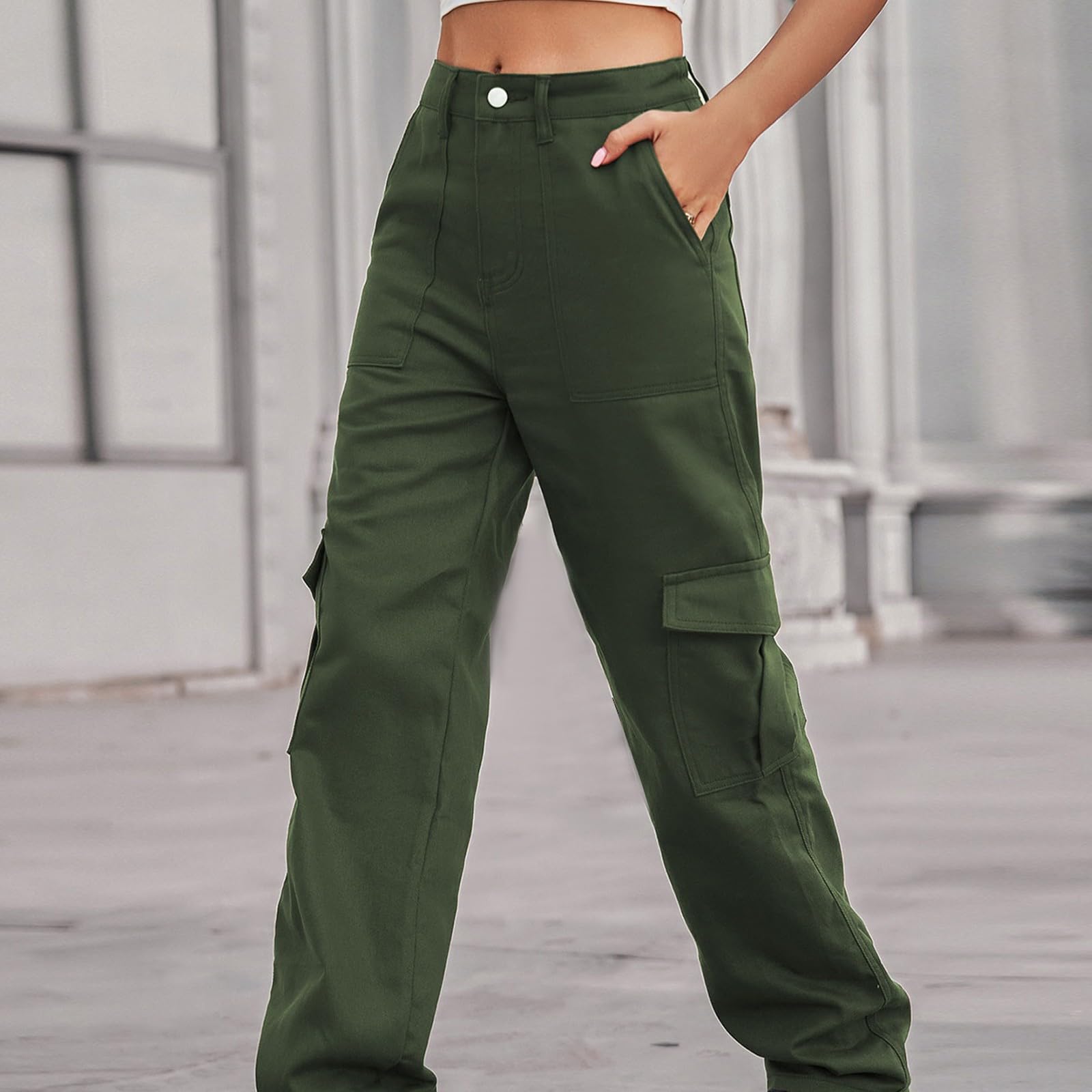 Women's Relaxed Fit Stretch Cargo Pants - High Waist Baggy Y2K Cargo Jeans with Pockets | Wide Leg Hiking Pants for Teen Girls | Perfect for Outdoor Adventures, Streetwear Fashion & Casual Wear