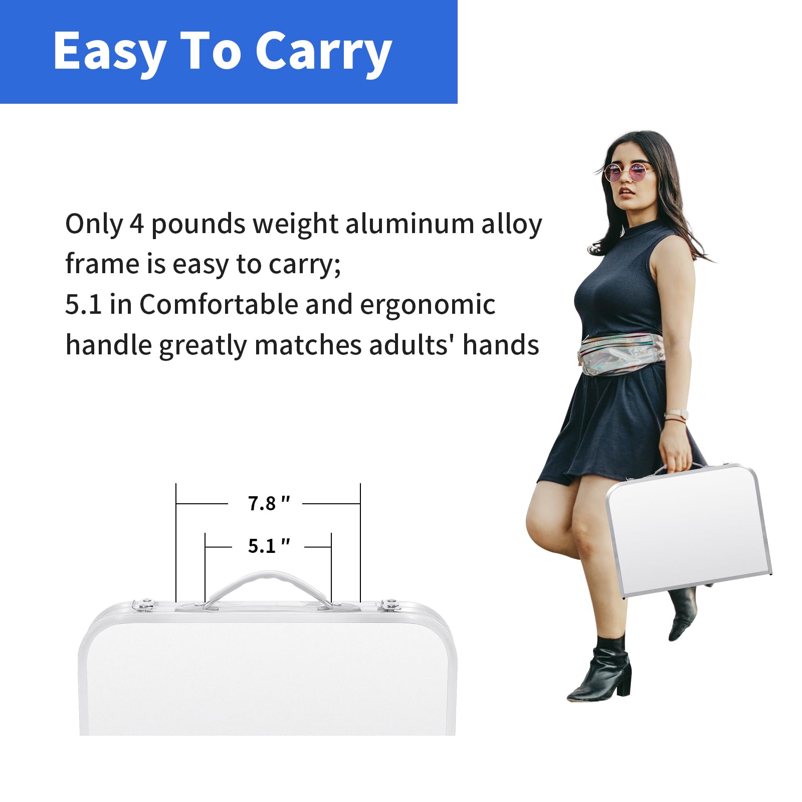 2FT Portable Folding Camping Table - Adjustable Height Aluminum Picnic Table for Outdoor, Beach, BBQ & Travel (23.6×15.7 inch, White) - Perfect for Camping Trips, Backyard Parties & Tailgating