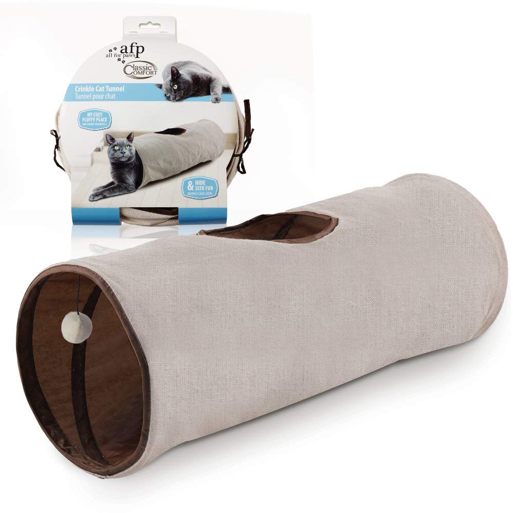 ALL FOR PAWS Collapsible Cat Tunnel & Cube - Interactive Kitten Toys for Indoor Play, Hide & Seek, Exercise - Soft & Durable Cat Toys for Comfort (Classic Comfort) - Perfect for Playtime, Training & Stress Relief