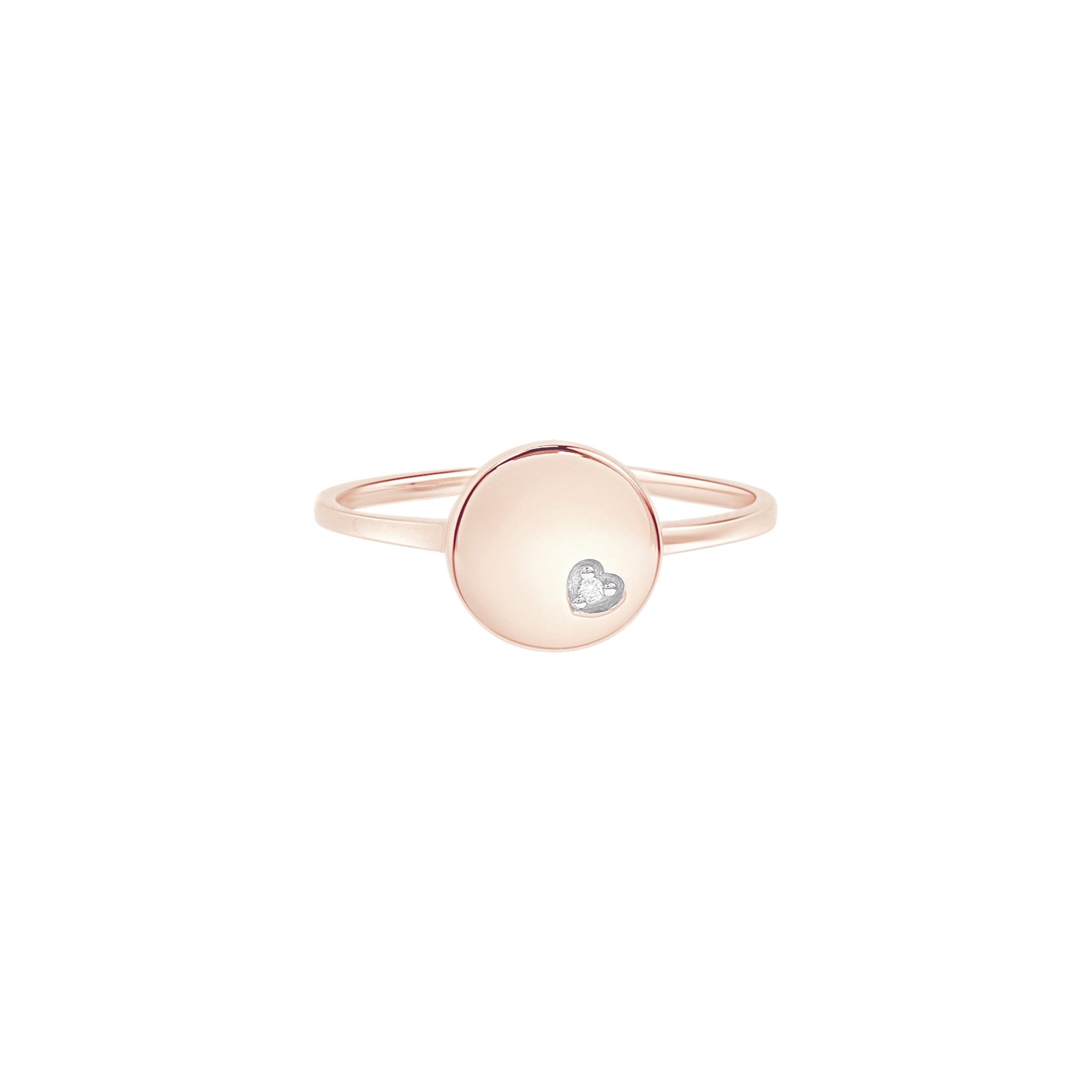 14K Rose Gold Diamond Heart Signet Ring for Women - Elegant Stackable Jewelry Gift for Valentine's Day, Anniversary & Special Occasions