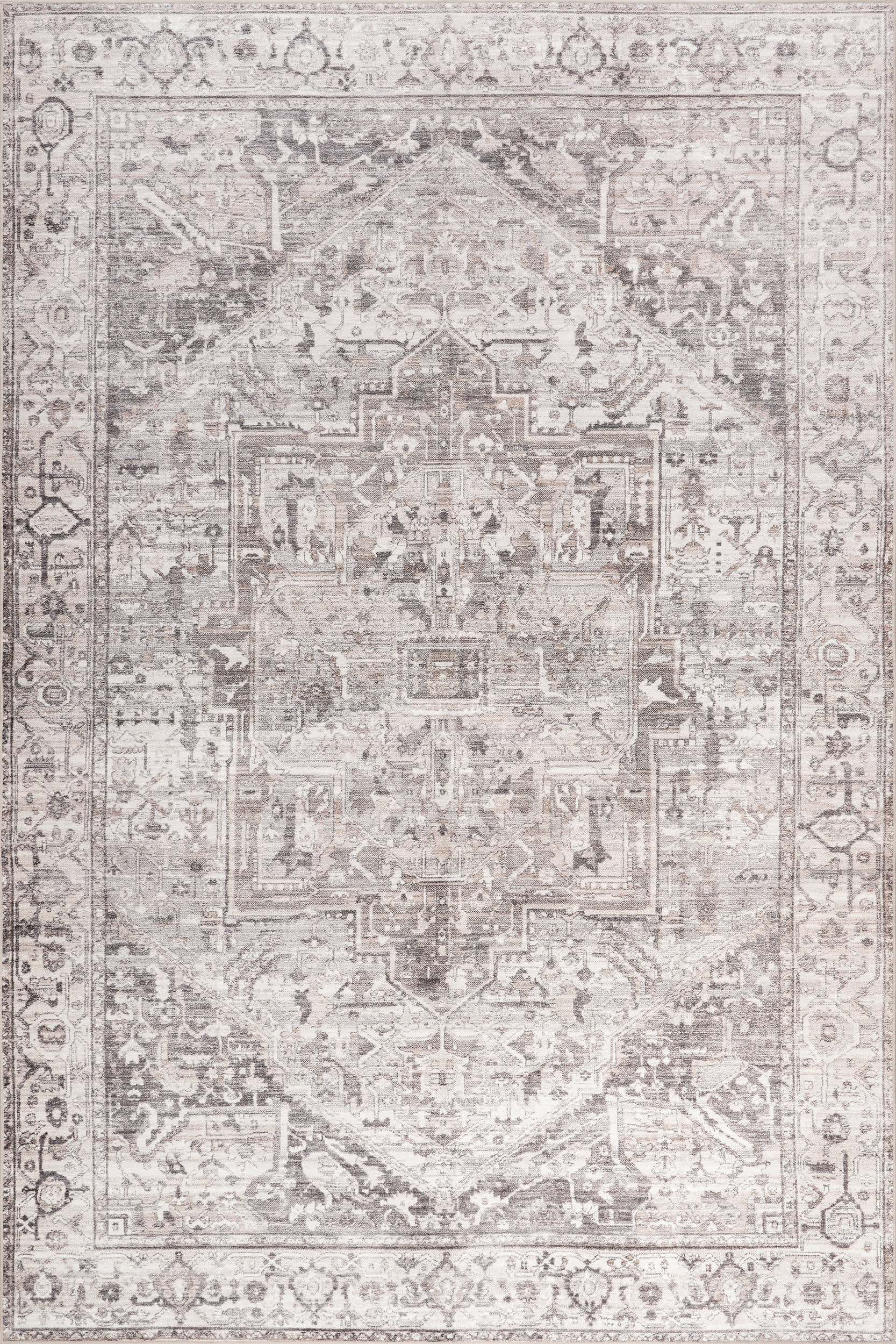 Atrium Medallion Spill Proof Washable Rug - Grey | Non-Slip Indoor Outdoor Carpet for Living Room, Bedroom, Kitchen | Pet & Kid Friendly Home Decor