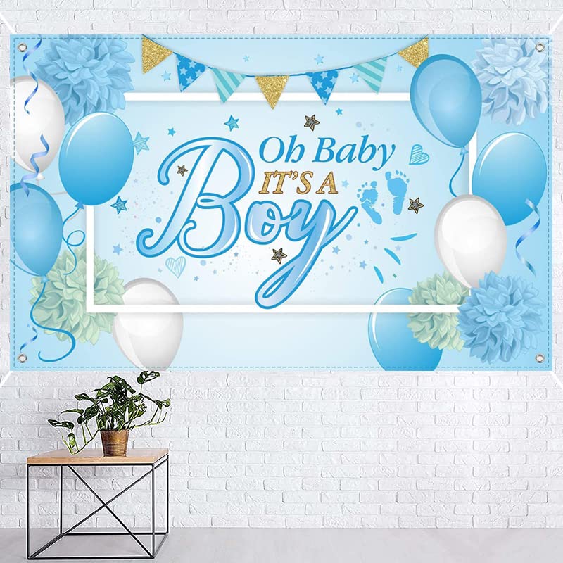 Oh Baby Baby Shower Backdrop - Blue & Pink Gender Neutral Photo Background for Baby Shower Decorations - Perfect for Boy or Girl Baby Shower Party, Gender Reveal, Nursery Decor & Photo Booth Backdrop