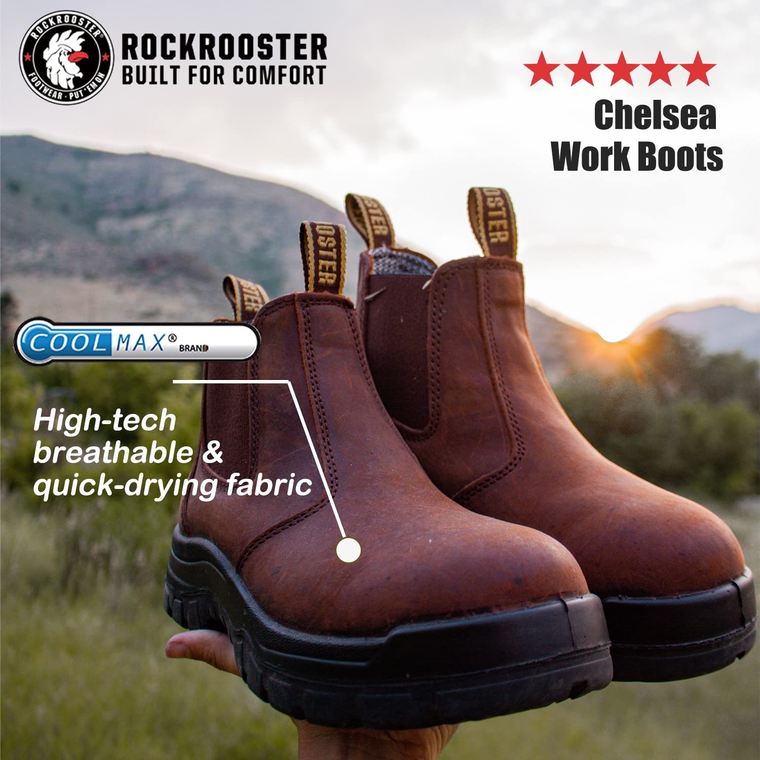 ROCKROOSTER Lumen Men's Slip On Work Boots - 6