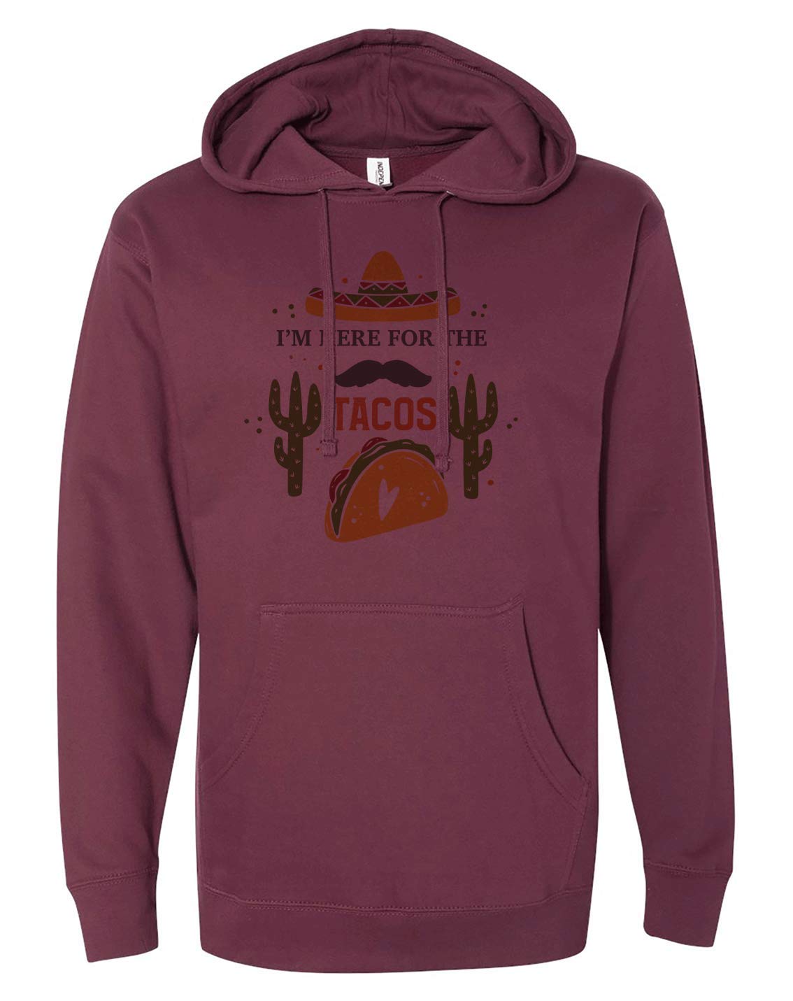Unisex Here for The Tacos Maroon Hoodie by 7 ate 9 Apparel - Comfortable Pullover Sweatshirt for Casual Wear, Street Style & Taco Lovers