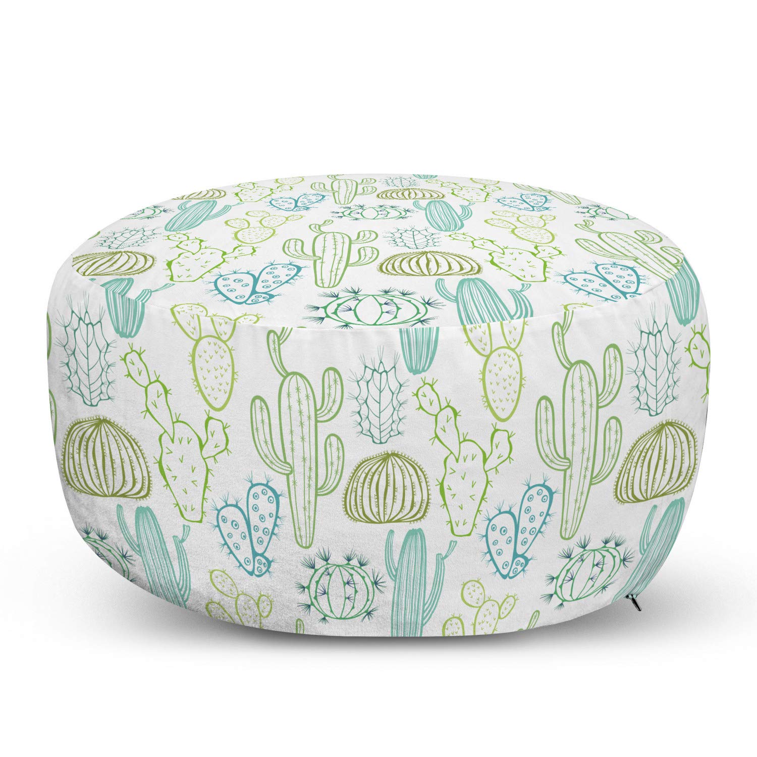 Ambesonne Cactus Ottoman Pouf - Hand Drawn Botanical Cacti Design, Soft Decorative Foot Rest with Removable Cover for Living Room & Bedroom - Dark Seafoam & Pale Green | Perfect for Home Decor, Cozy Seating & Extra Foot Support