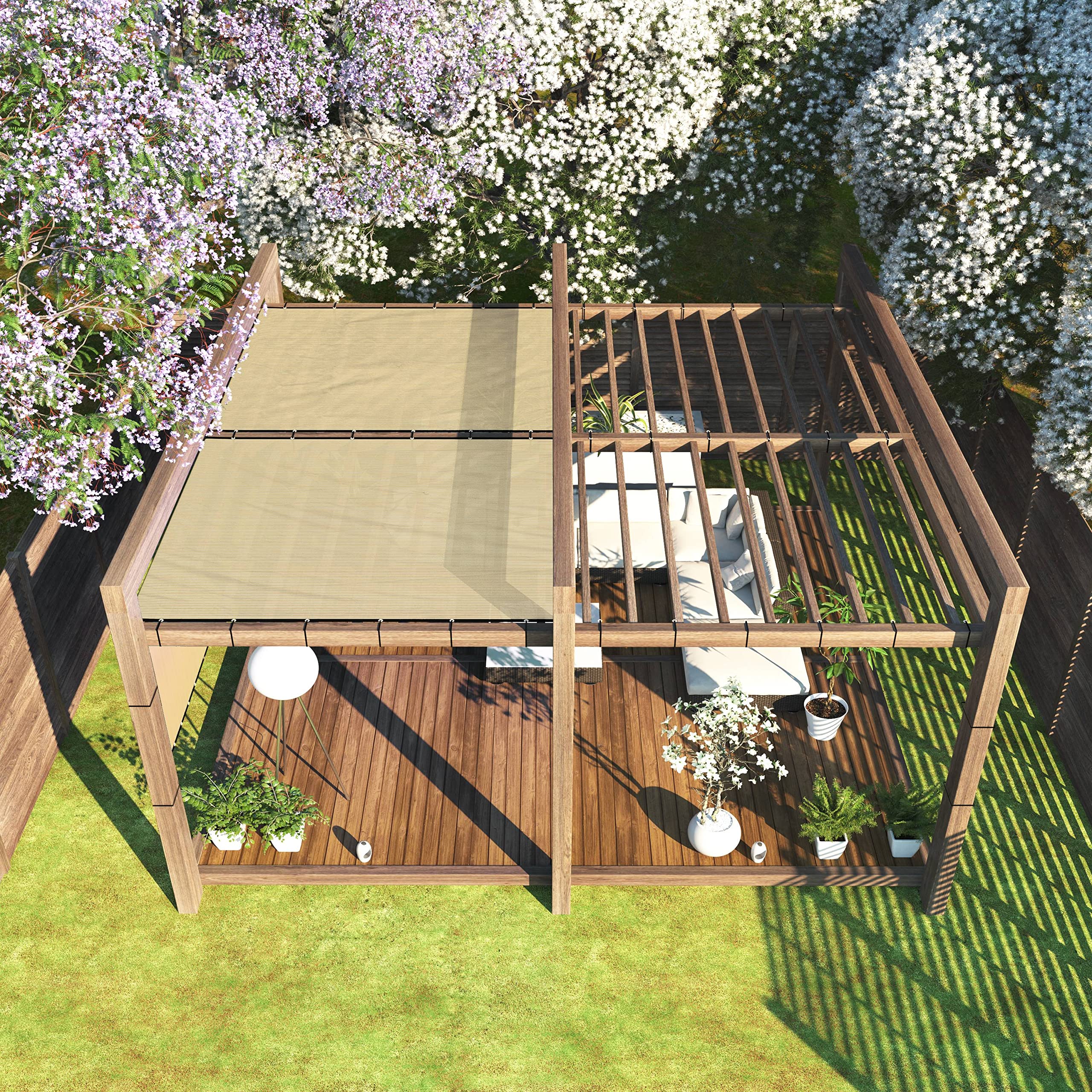 ColourTree 7' x 22' Sand Beige Custom Size Shade Cloth with Grommets - 90% UV Blocking, Durable Mesh Fabric Tarp for Dog Kennel Cover, Fence Privacy Screen, Greenhouse, Chicken Coop & Pet Playpen - Perfect for Outdoor Shade, Garden Protection and Patio Privacy