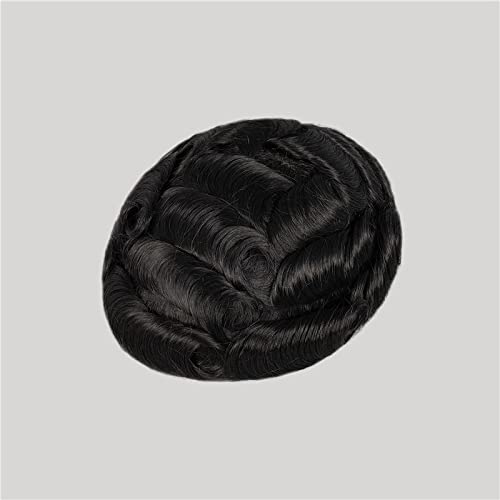 Premium 0.06mm Ultra-Thin Skin Men's Toupee - 100% Real Human Hair Replacement System (8x10 Inches, #1 Jet Black) - Natural Looking Hairpiece for Daily Wear & Special Occasions