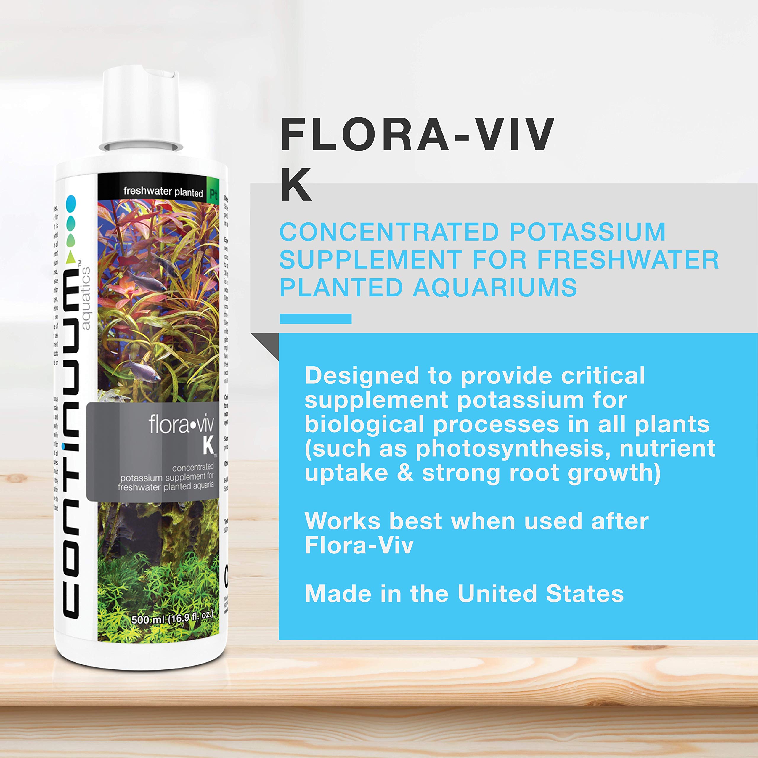 Continuum Aquatics Flora Viv K - Premium Concentrated Potassium Supplement for Freshwater Planted Aquariums | Enhances Plant Growth & Health | Ideal for Aquatic Gardens & Fish Tanks
