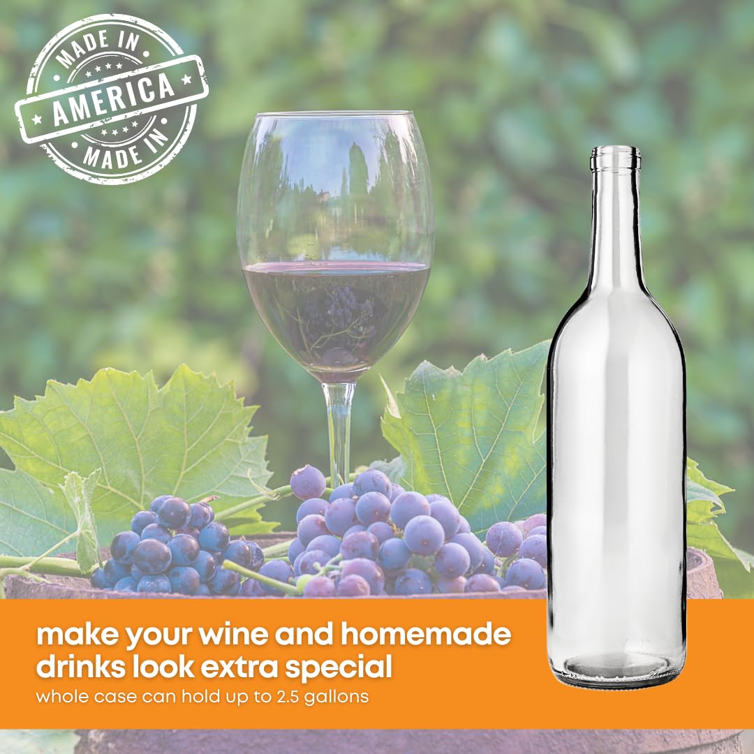 FastRack W5 Bordeaux Wine Bottles - 12 Pack Clear 750ml Empty Glass Bottles for Homemade Wine, Olive Oil, Vinegar & DIY Crafts - No Corks Included - Perfect for Home Brewing, Gifts & Storage