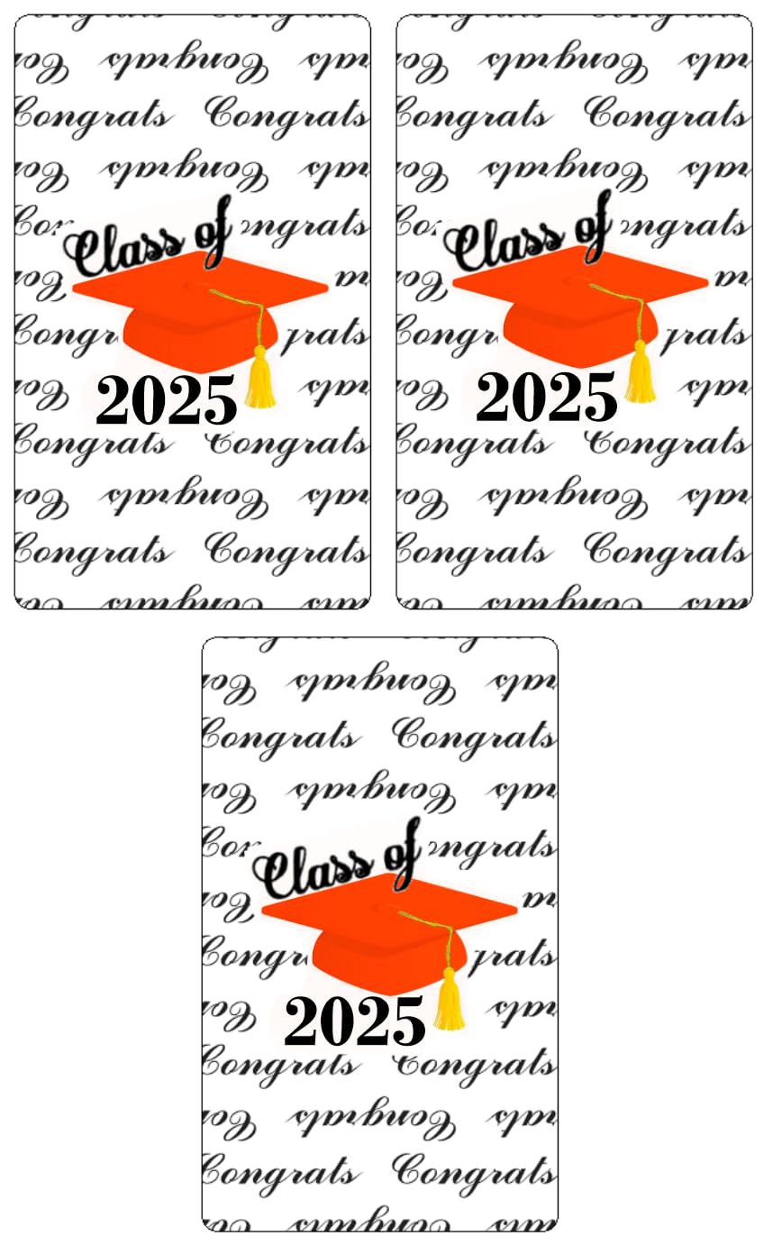 60pcs Class of 2025 Graduation Cap Mini Candy Wrappers - Orange Chocolate Bar Stickers & Labels (Candy Not Included) | Perfect for Graduation Parties, School Events & DIY Candy Gifts | Made in USA