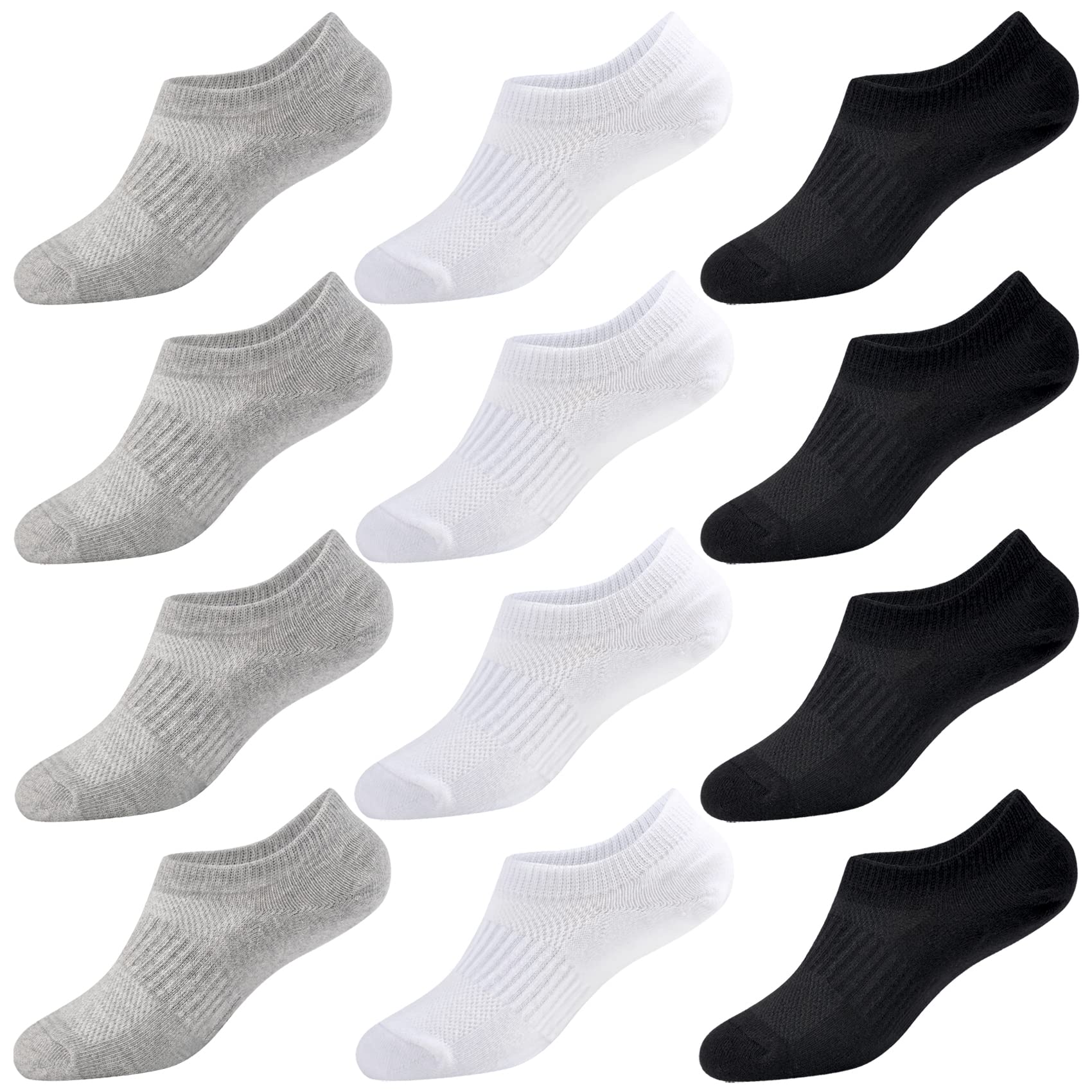 12 Pairs No Show Socks for Girls & Boys - Cotton Low Cut Non Slip Invisible Socks for Kids, Youth & Adults - Perfect for School, Sports & Everyday Wear
