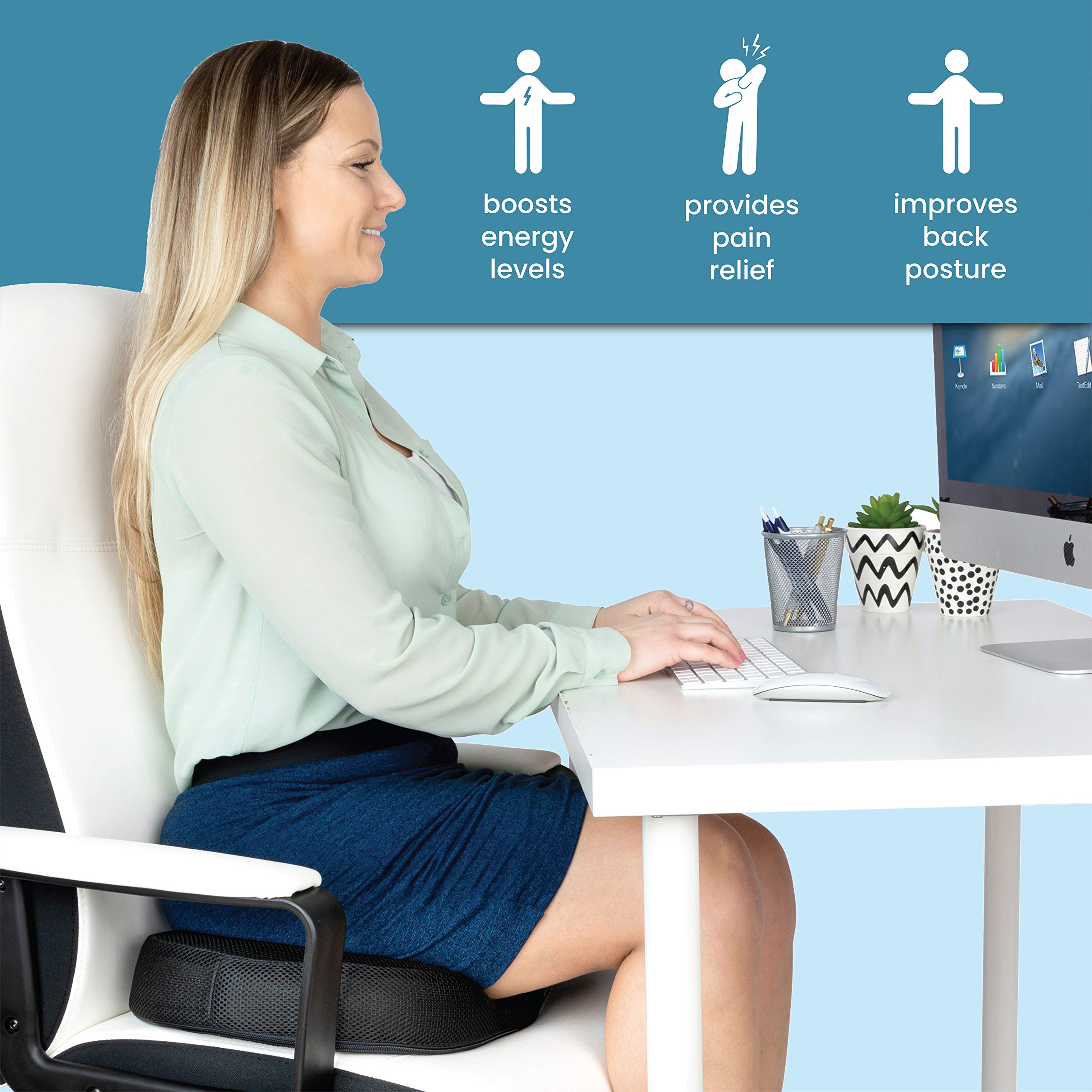 Premium Gel & Memory Foam Seat Cushion for Office Chair & Car - Coccyx Support & Pressure Relief - Black - Ideal for Long Sitting, Driving & Back Pain Relief
