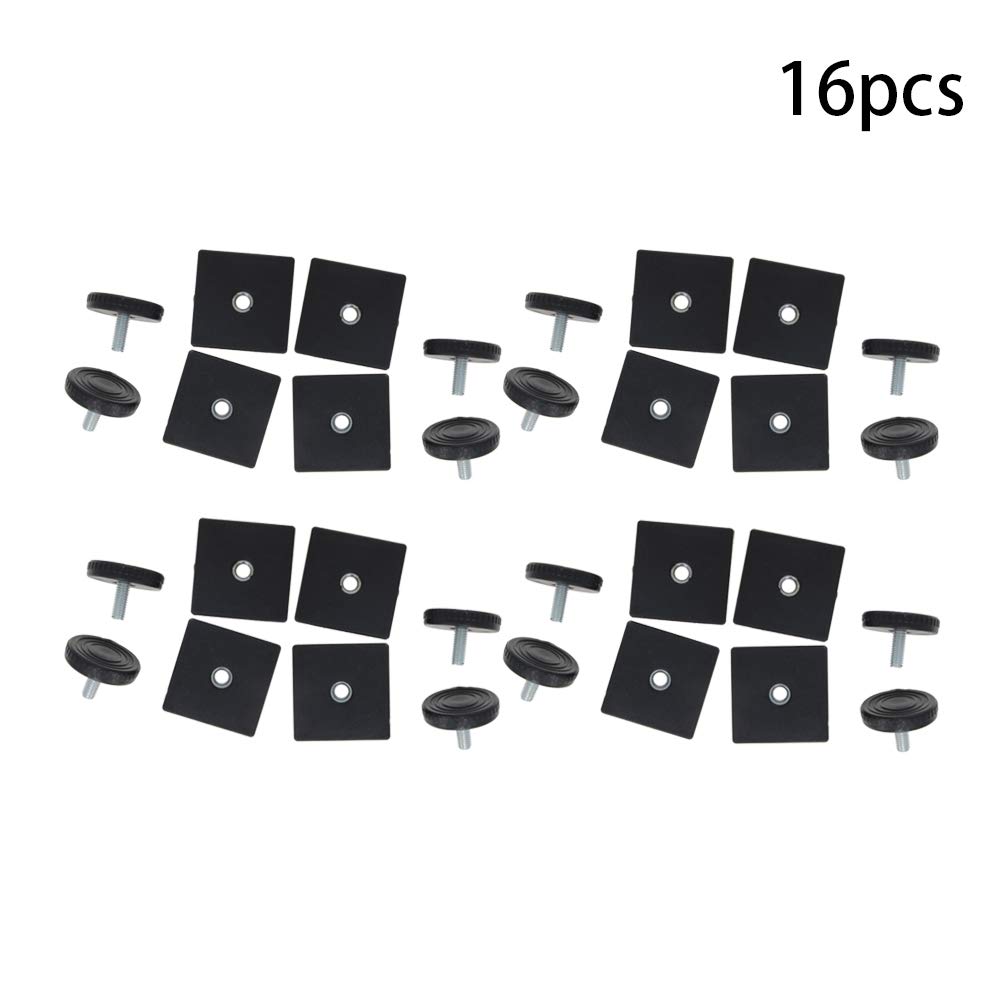 MroMax 16 Sets Adjustable Leveling Feet 50x50mm - Heavy Duty Plastic & Metal Square Tube Insert Kit with M8 Thread - Glide Levelers for Home Office Table, Desk Leg (Black) - Perfect for Uneven Floors & Wobbly Furniture