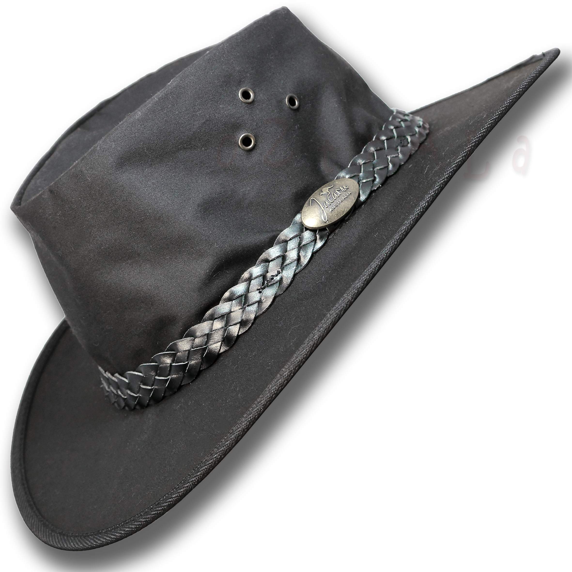 Oztrala Oilskin Canvas Cowboy Hat - Australian Outback Leather Bucket Hat for Men (Black) | Durable Waterproof Sun Protection for Outdoor Adventures, Hiking & Country Rides