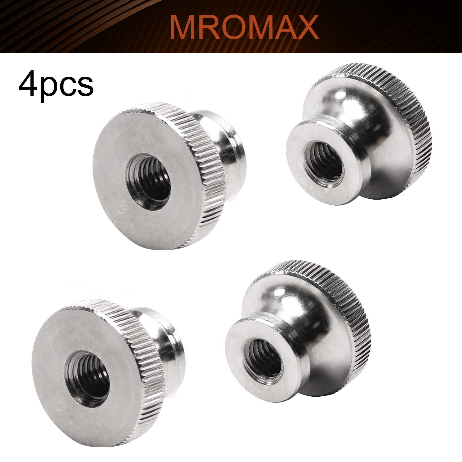 MroMax 4Pcs M8x1.25mm Knurled Thumb Nuts, 304 Stainless Steel Round Hand Screw Fasteners for 3D Printers, CNC Machines & DIY Projects - Silver Tone