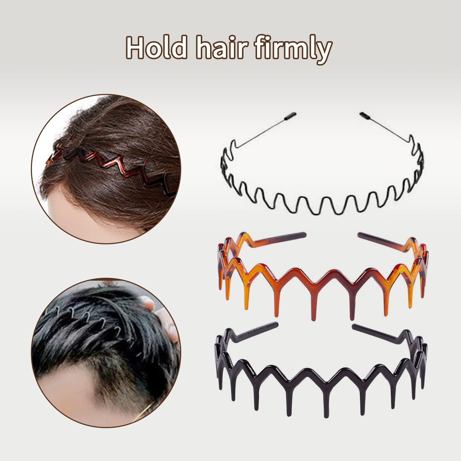 YMPEKA 3-Piece Hairband Set for Women & Men | Fashionable Zig Zag & Wavy Metal Headbands with Teeth | Unisex Hair Accessories for Sports, Workouts, Office & Everyday Use | Perfect for Hair Protection & Styling