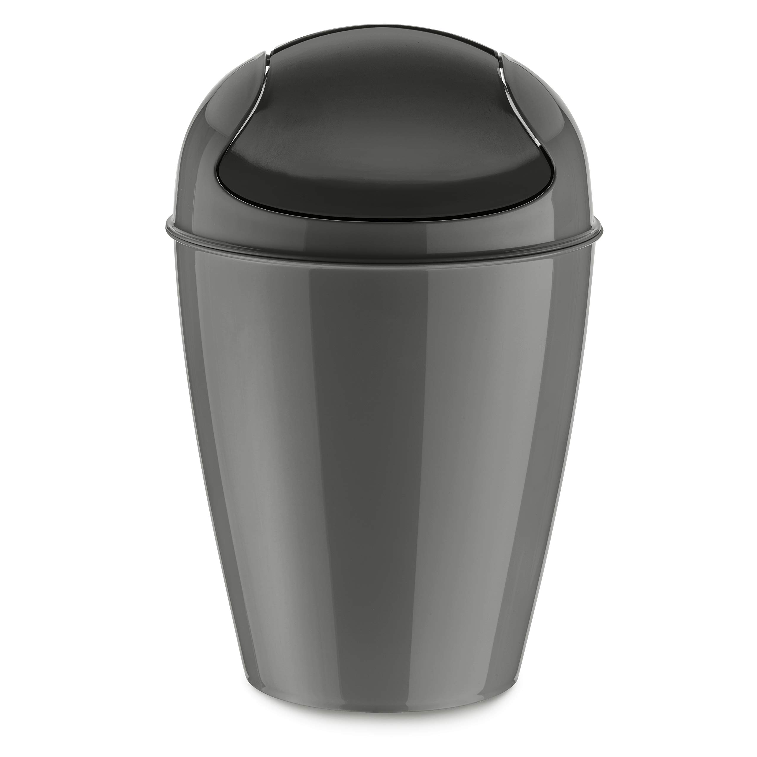 Koziol DEL Swing-Top Wastebasket - Small Trash Can with Lid, Deep Grey - Perfect for Office, Bathroom & Kitchen Waste Disposal