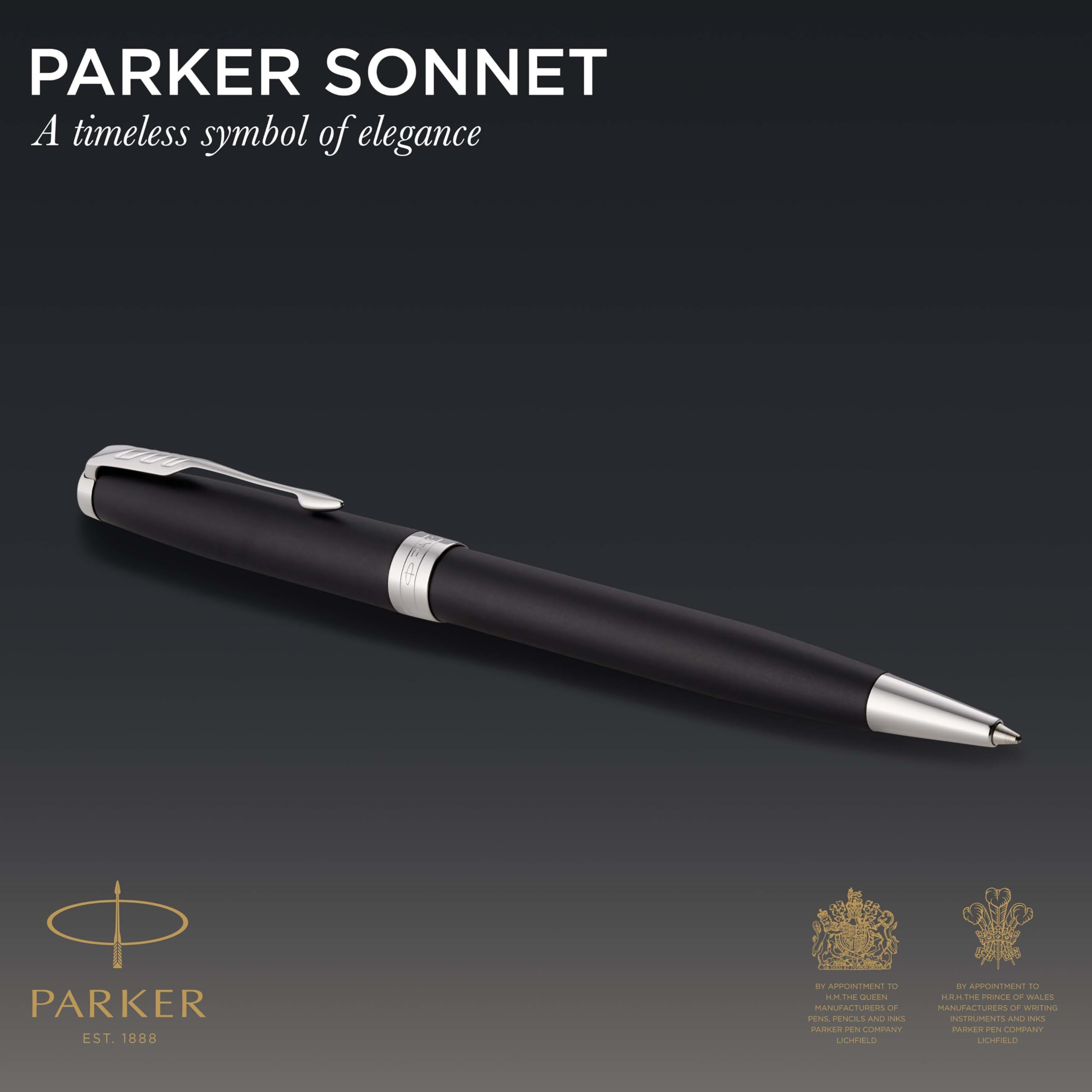 Parker Sonnet Ballpoint Pen - Matte Black Lacquer with Palladium Trim, Medium Point Black Ink Refill, Luxury Gift Box Set - Perfect for Business, Office, and Executive Gifts