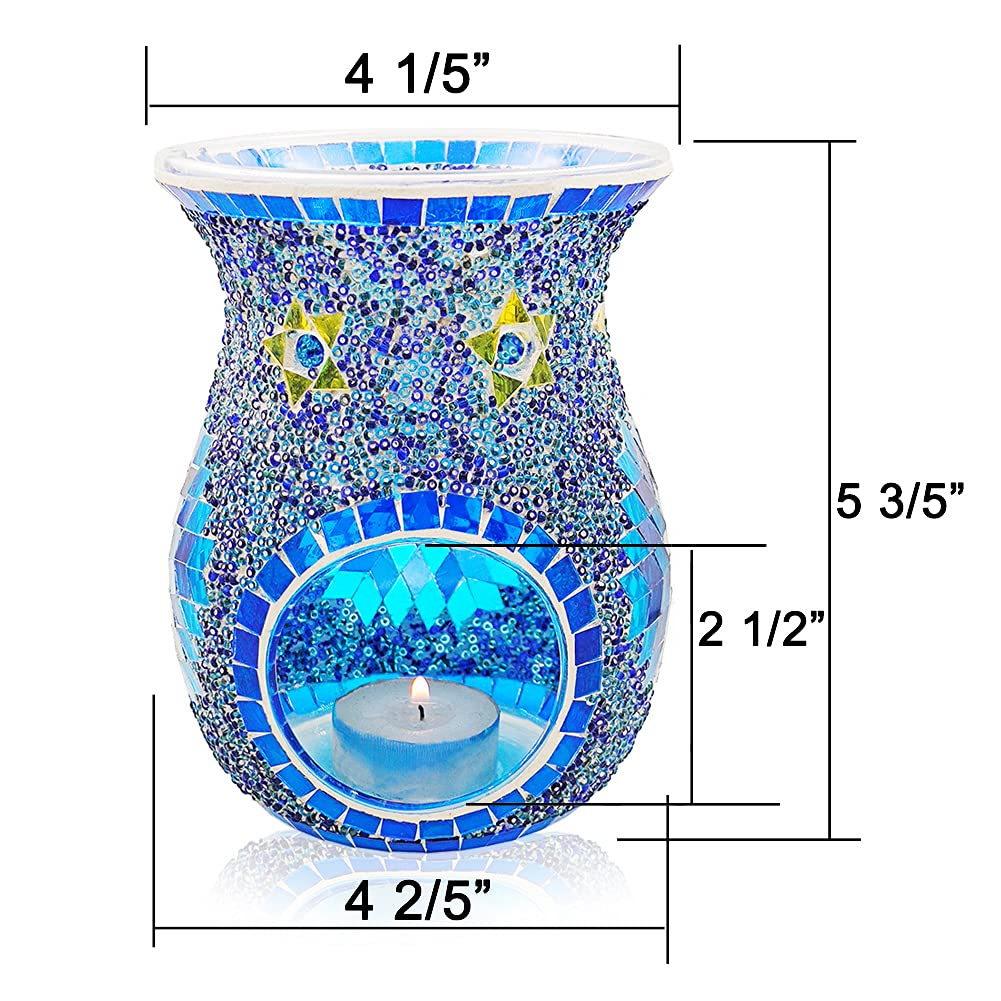 SHMILMH Mosaic Glass Essential Oil Burner - Navy Blue Tealight Candle Holder, Fragrance Warmer & Aroma Diffuser for Home, Spa, Yoga | Christmas Table Decor, Gift Idea