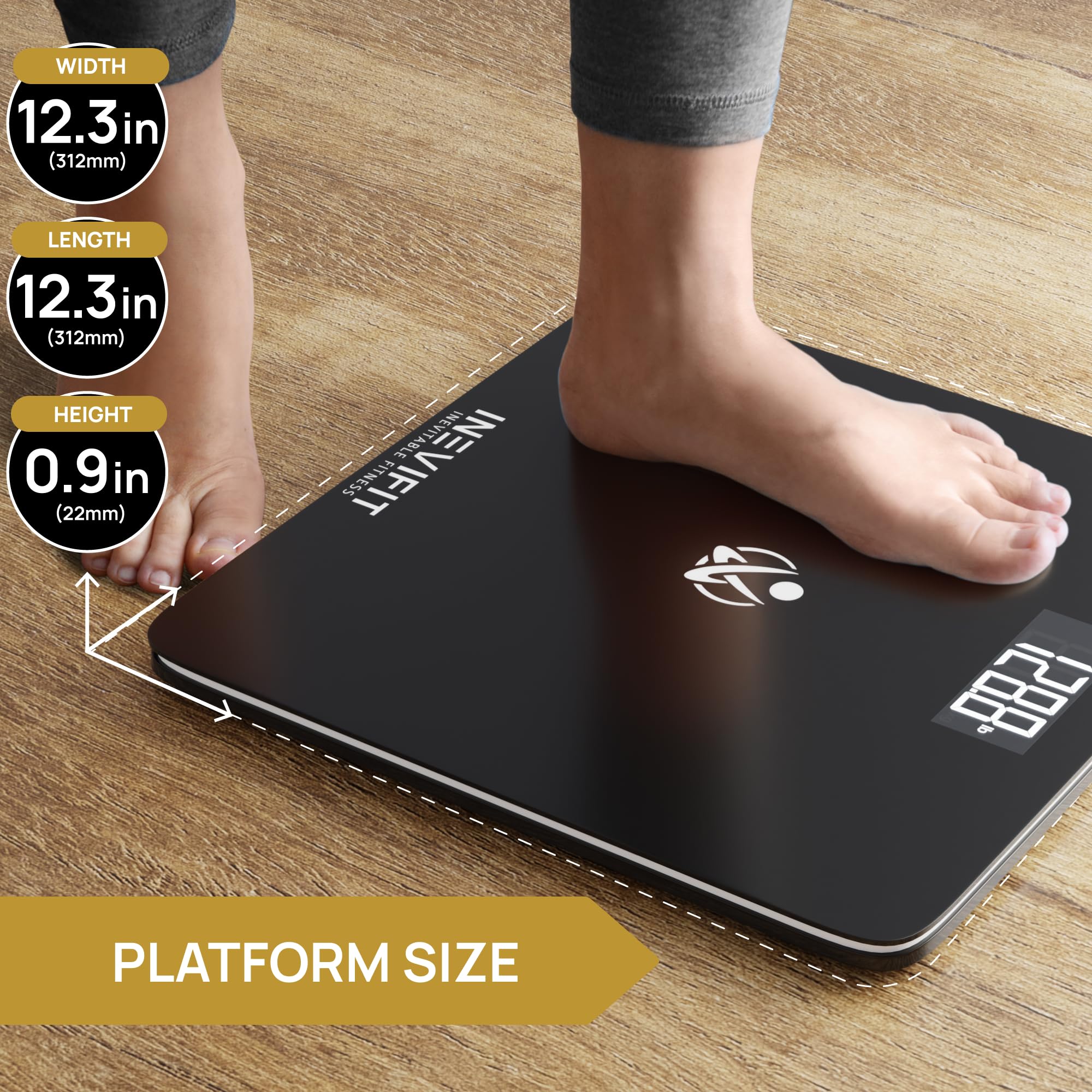 Inevifit Digital Bathroom Scale - Highly Accurate Body Weight Scale with LCD Display, Measures up to 400 lbs (180 kg) - Includes Batteries - Perfect for Home, Gym & Health Tracking