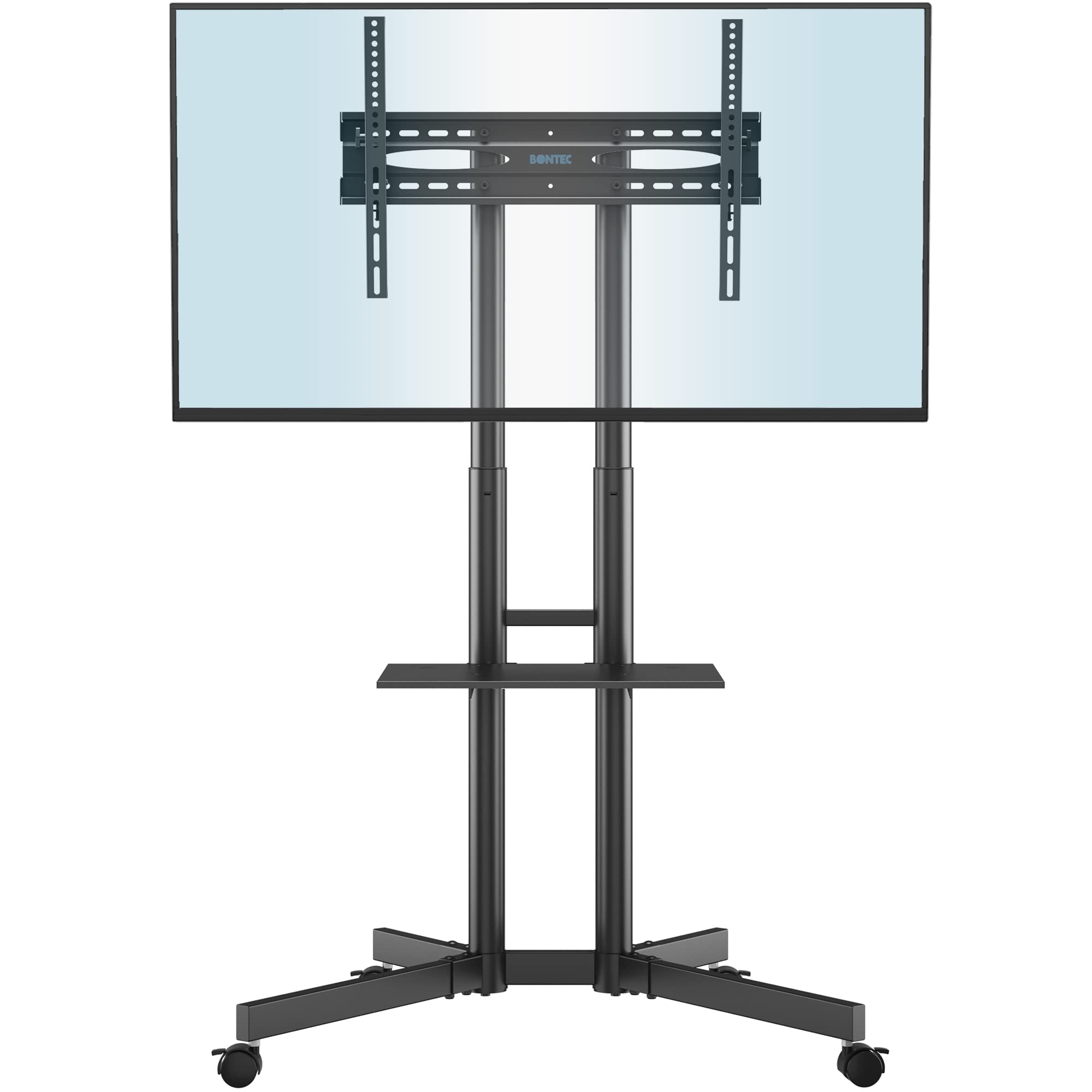 BONTEC Height Adjustable Mobile TV Stand with Wheels for 32-85 Inch TVs, Rolling TV Cart with Storage Shelf - Supports 60kg & VESA 600x400mm - Perfect for Living Rooms, Bedrooms & Home Theaters
