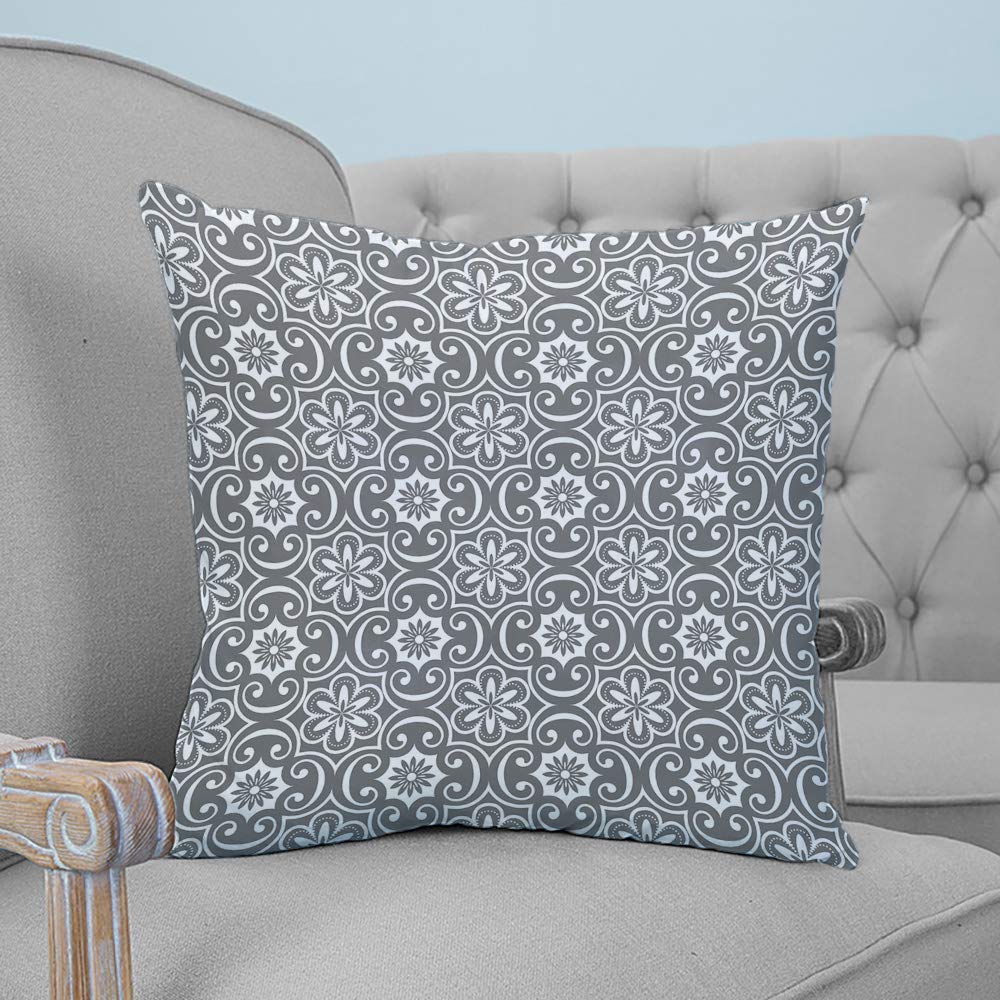 20x20 Inch Geometric Canvas Pillow Covers - Zippered Square Throw Pillow Cases for Couch, Bedroom & Living Room - Antique Baroque Floral Swirling Patterns in Grey & White | Perfect for Home Decor, Sofa Accents & Cozy Interior Styling