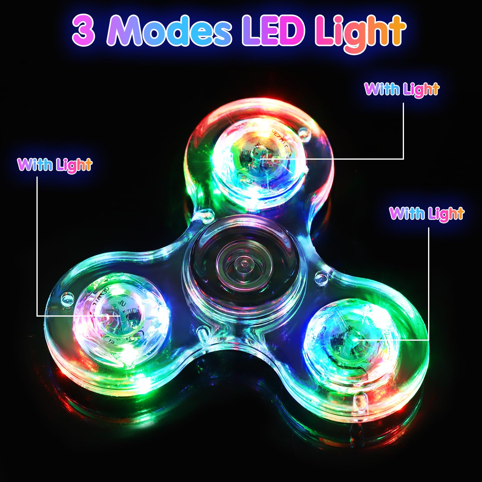 LED Light Up Fidget Spinner for Kids - Glow in The Dark Sensory Toys for ADHD, Anxiety Relief - Fun Birthday Gifts, Classroom Prizes & Stocking Stuffers for Boys Girls Ages 4-12 - Perfect for Stress Relief, Focus Improvement and Party Favors