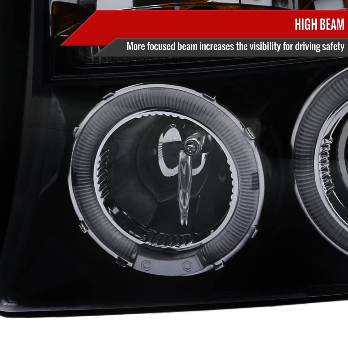 98-03 Glossy Black LED Halo Projector Headlights - Compatible with 1997-2003 Models - High Visibility for Night Driving & Off-Road Adventures