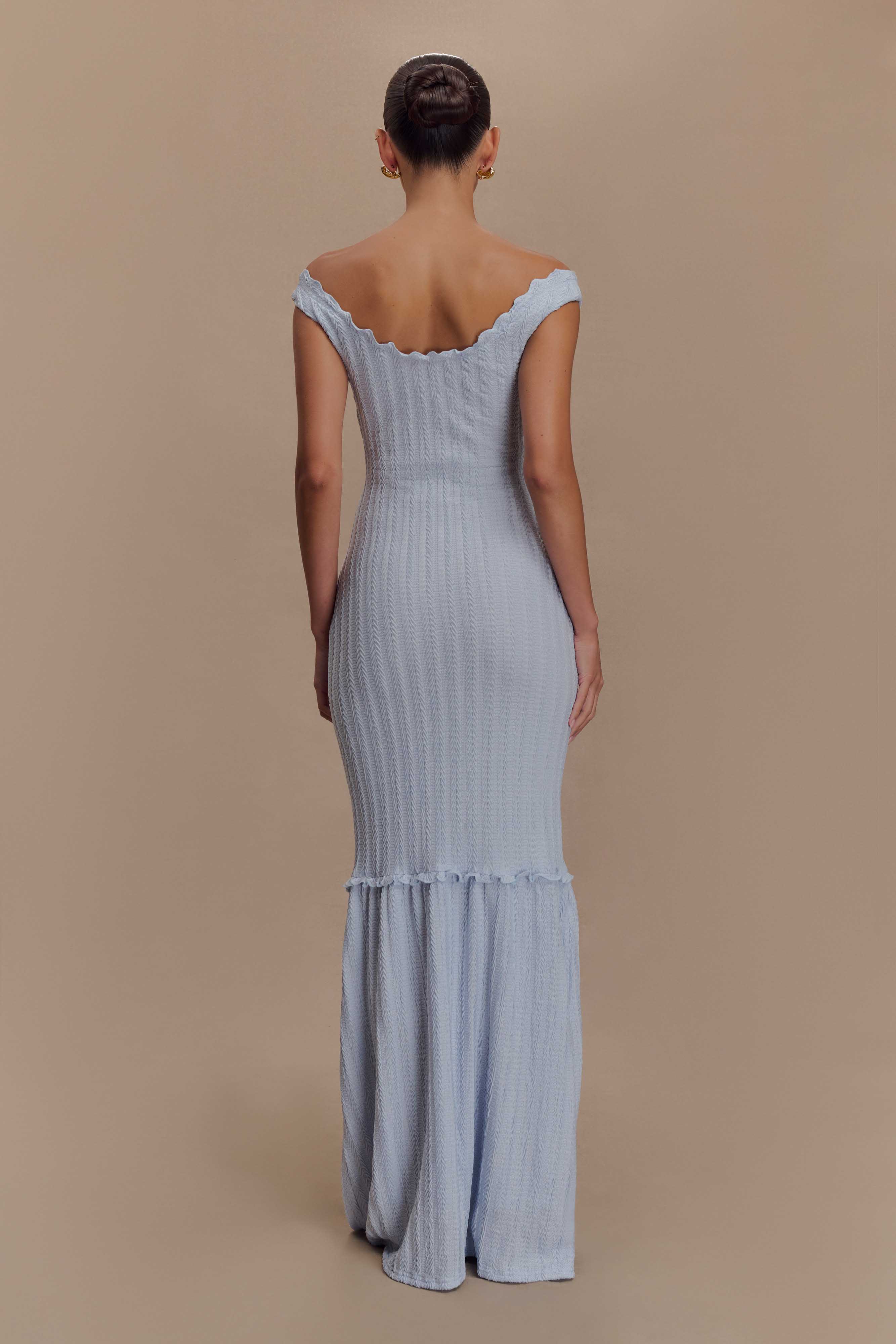 Natalie Off Shoulder Maxi Dress - Sky Blue Flowy Summer Dress for Women | Beach Wedding, Vacation, Party Wear