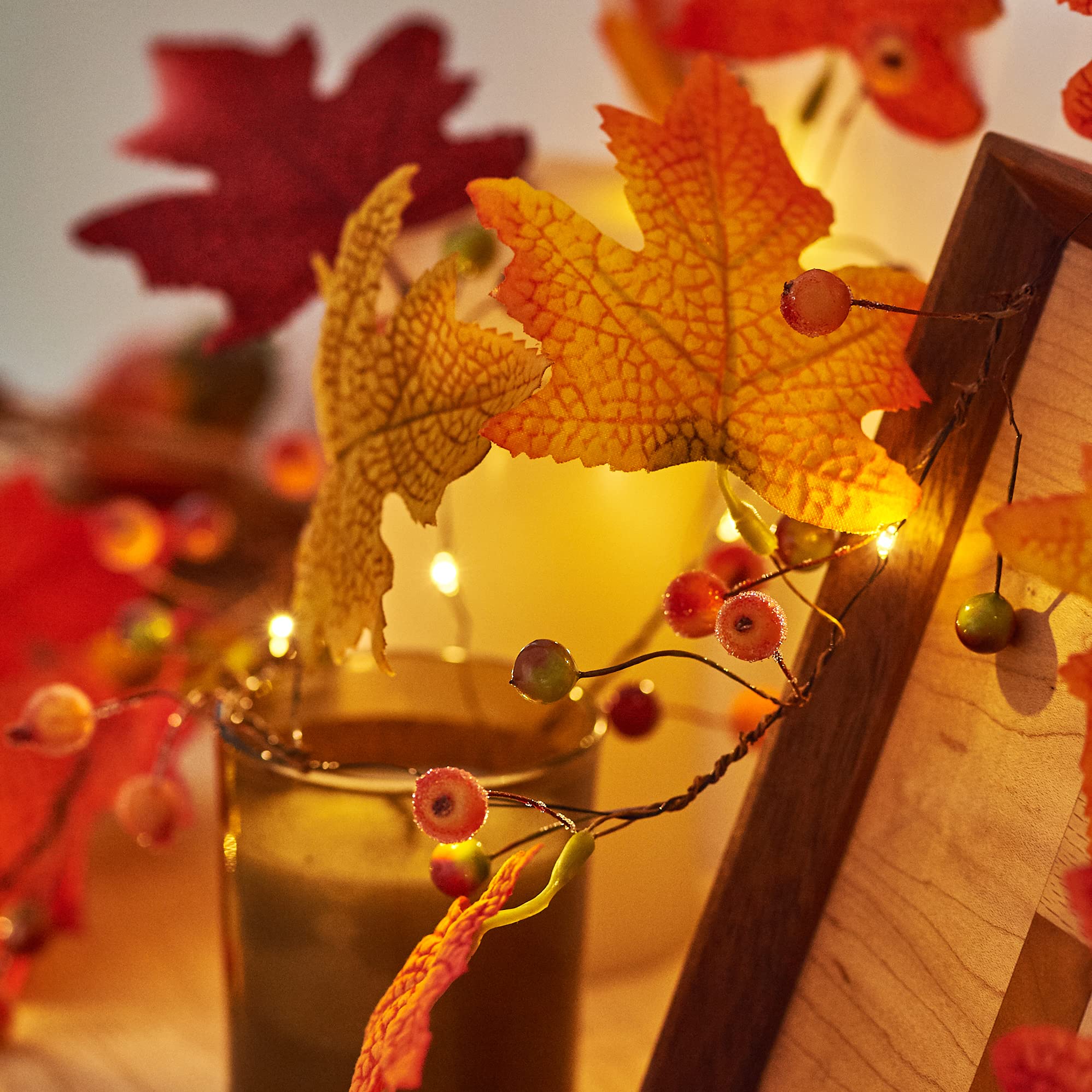 Fall Fairy Lights - Battery Operated Maple Garland for Thanksgiving & Indoor Decor
