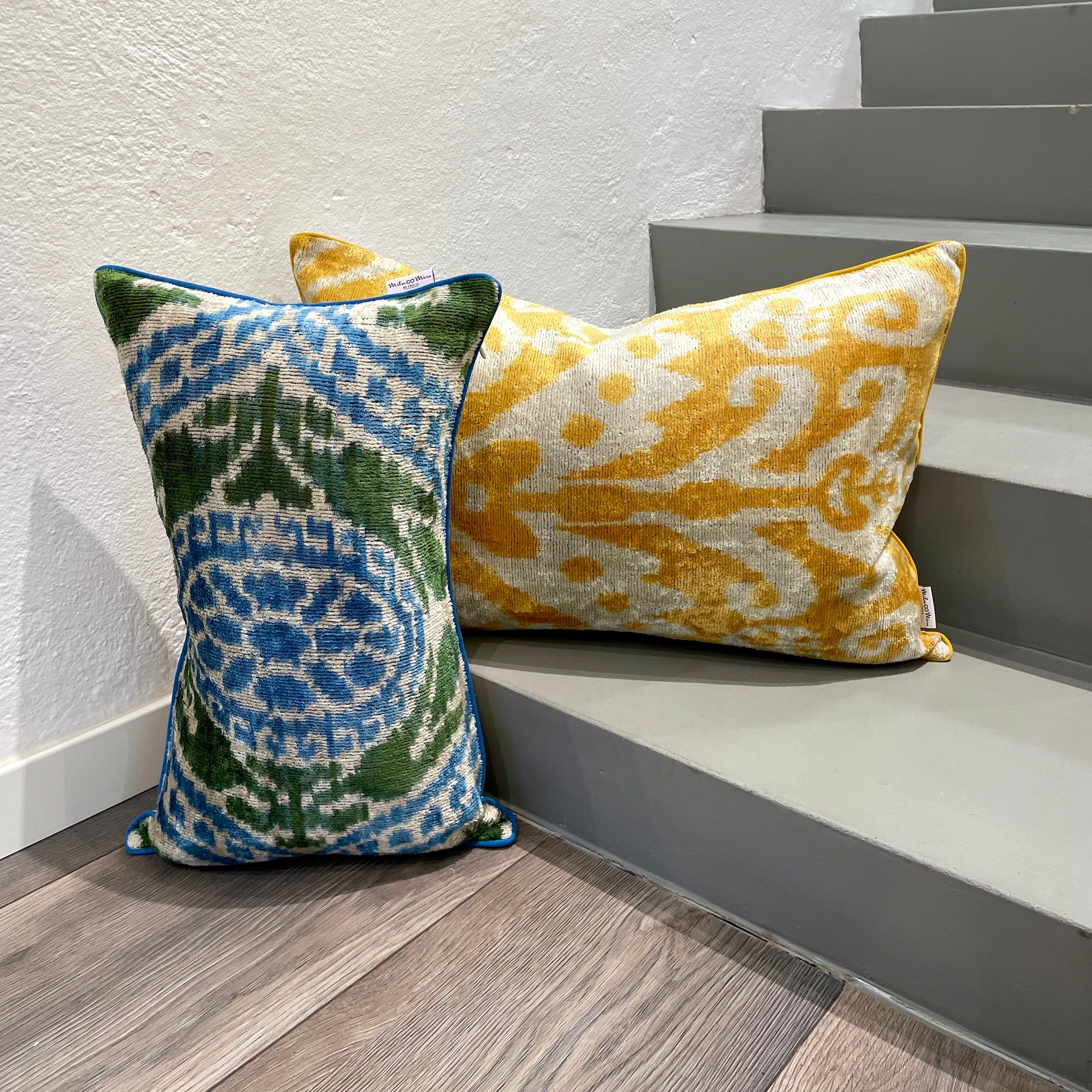 Luxury Velvet Ikat Cushion Cover - Olive Green Bohemian Decorative Throw Pillow | Perfect for Sofa, Bed, Living Room & Home Decor