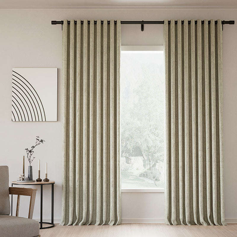 Blackout Curtains for Bedroom - Grommet Lille Linen Memory Trained Drapes in Natural Modern Style | Noise Reducing & Thermal Insulated Window Treatments for Home & Office