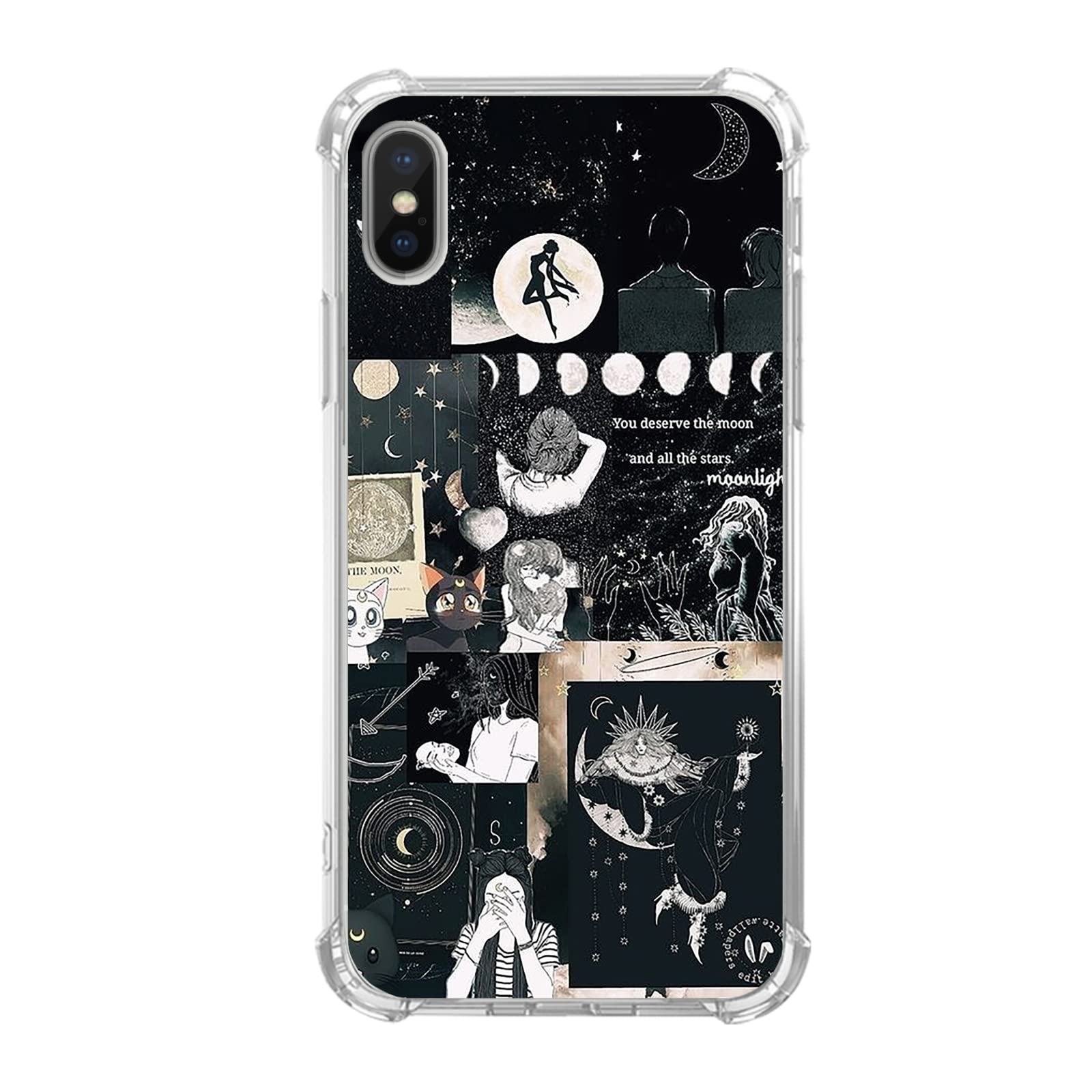 **Asreology Space Collage Phone Case for iPhone Xs/X - Cute Celestial Black TPU Bumper Cover with Trendy Design | Perfect for Everyday Protection & Stylish Outfits**