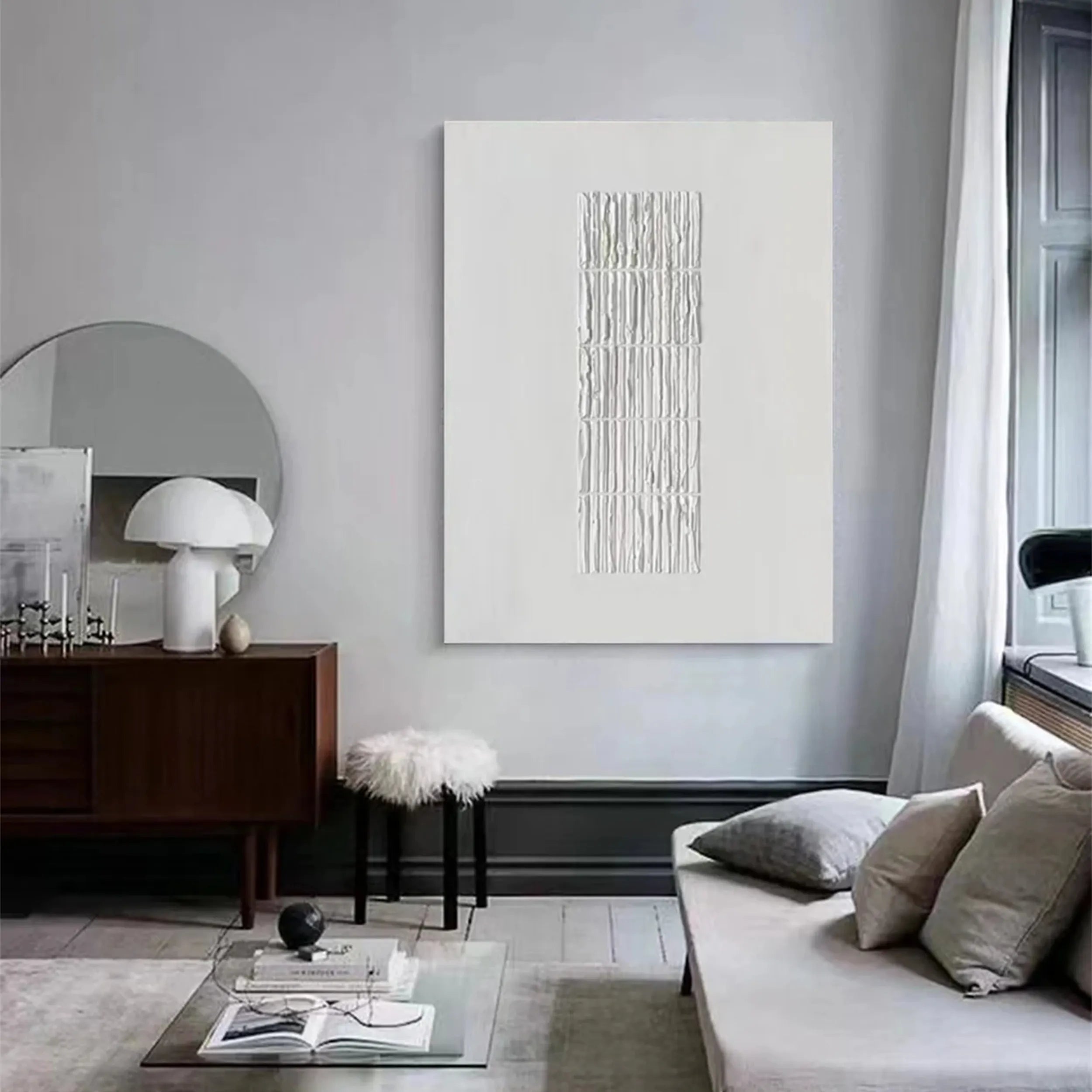 White Minimalist Textured Painting Canvas #MM208 - Premium Abstract Wall Art for Modern Home & Office Decor