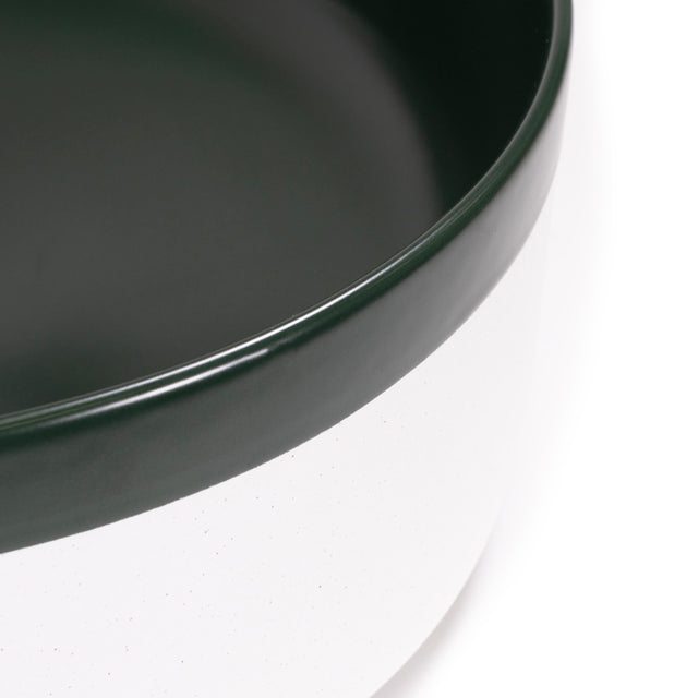 370mm Matte White & Dark Green Round Above Counter Basin - Modern Bathroom Sink for Vanity, Powder Room, and Guest Bathroom Decor