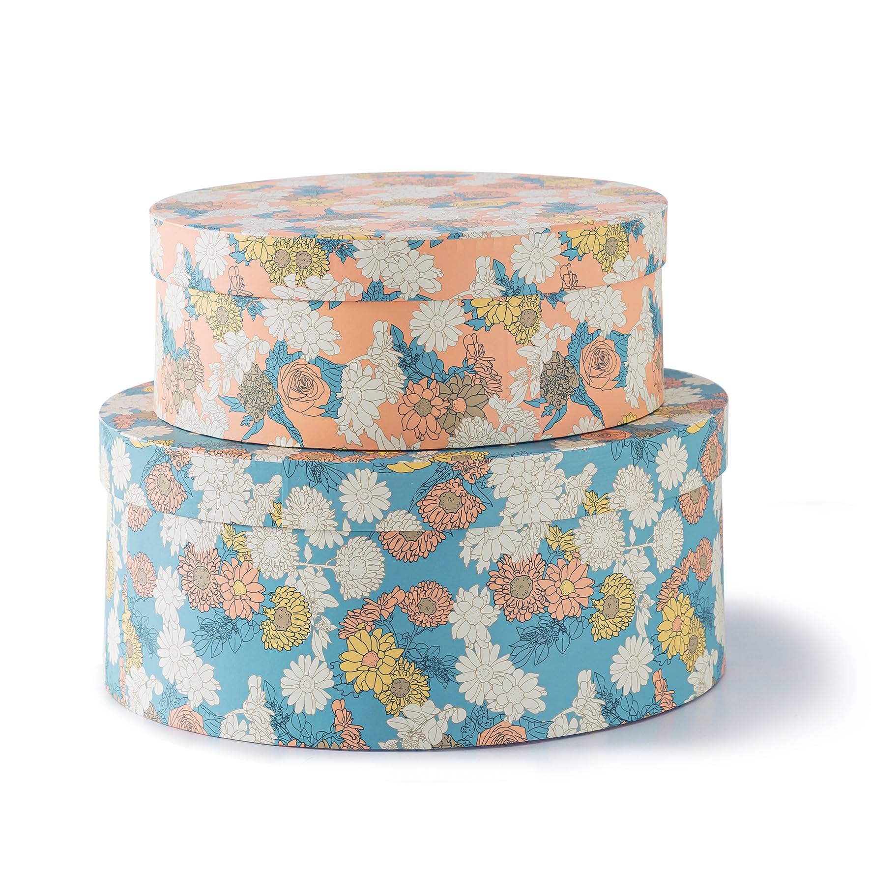 Soul & Lane Floral Elegance Decorative Cardboard Storage Boxes with Lids - Set of 2 Oval Keepsake Memory Boxes for Home Organization, Gift Wrapping & Jewelry Storage | Perfect for Bedroom, Bathroom & Office Décor